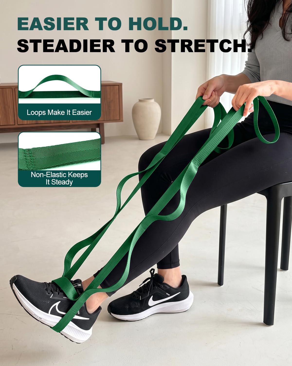 Trideer Non-Elastic Stretching Strap with Loops for Physical Therapy & Rehab, Knee Hip Leg ROM Post-Surgery, Yoga Strap for Stretching, Leg Lifter Strap Mobility Aid, Hamstring Calf Back