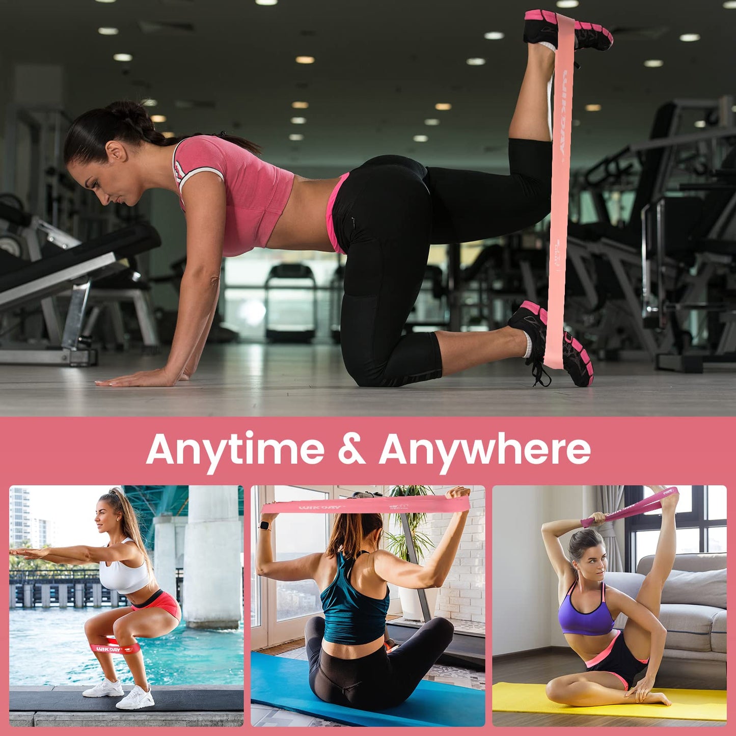 WIKDAY Resistance Bands for Working Out Exercise Loop Bands Workout Bands Set for Men Women Body Stretching, Training, Home Workout, Physical Therapy, Booty Legs, Set of 5 (Pink Purple)