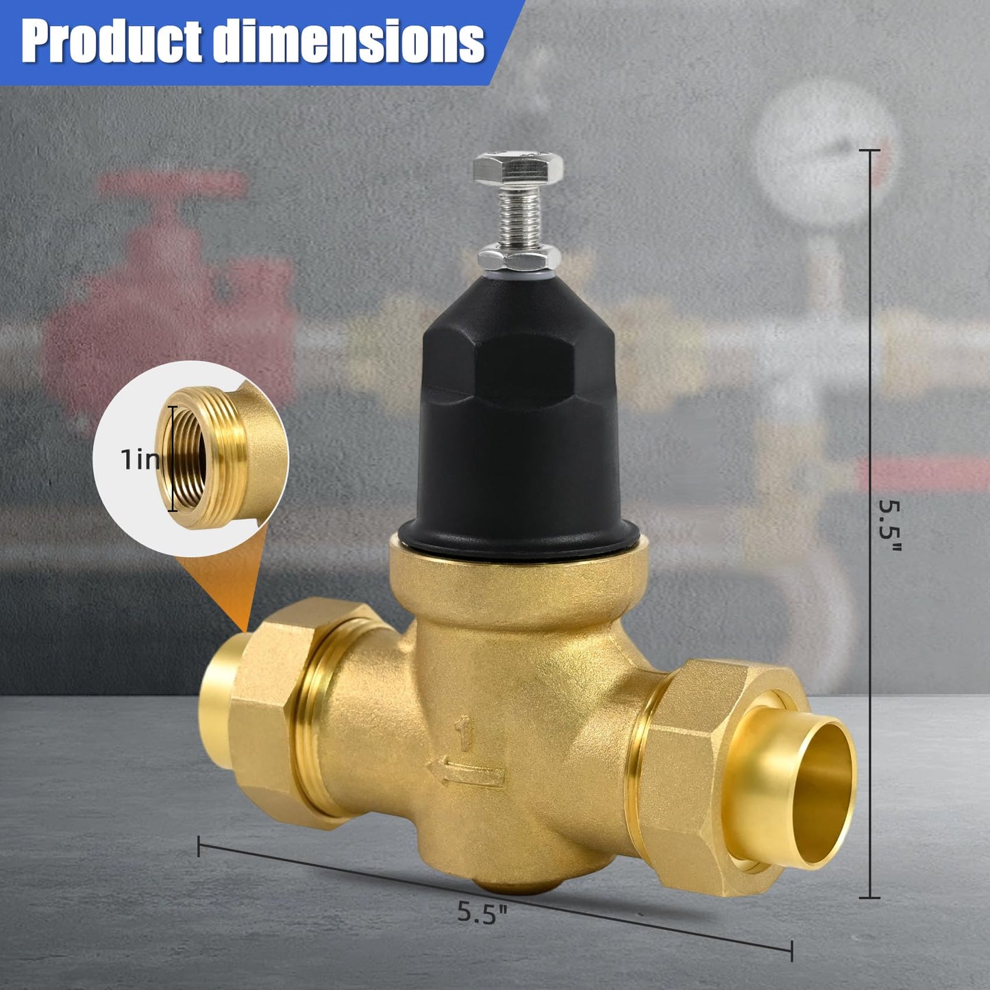 1" NR3XLDU Water Pressure Reducing Valve, 1" NR3XL with Double Union FNPT Connection，for Home & Commercial UseRegulator for Home, Built-in Strainer, 1-NR3XLDU Adjustable 15–75 PSI