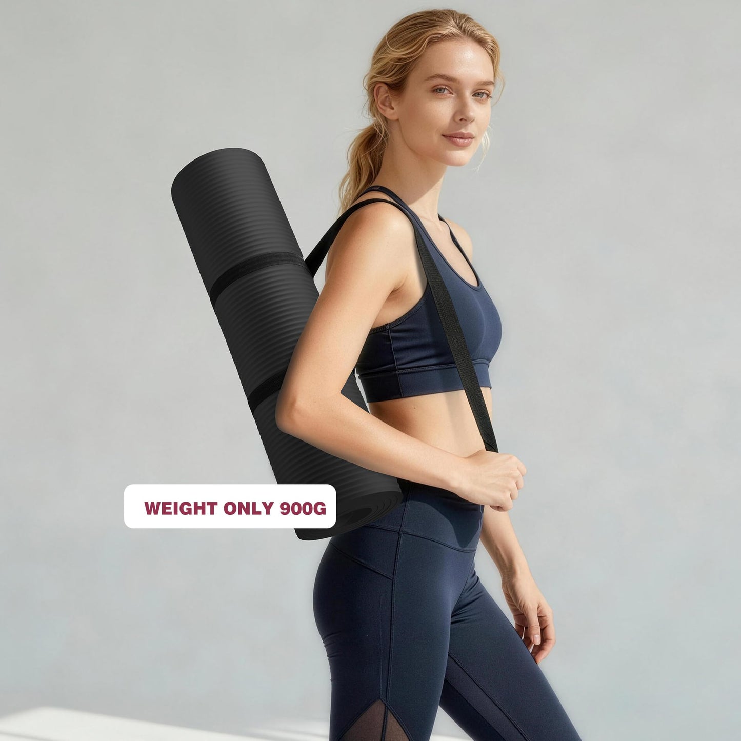 KEEP Extra Thick NBR Yoga Mat for Women & Men, 10mm Thick, 72”x24” Large Exercise Mat with Non-Slip Workout Mat for Yoga, Pilates, Stretching, Meditation – Wide & Cushioned Fitness Mat,Black