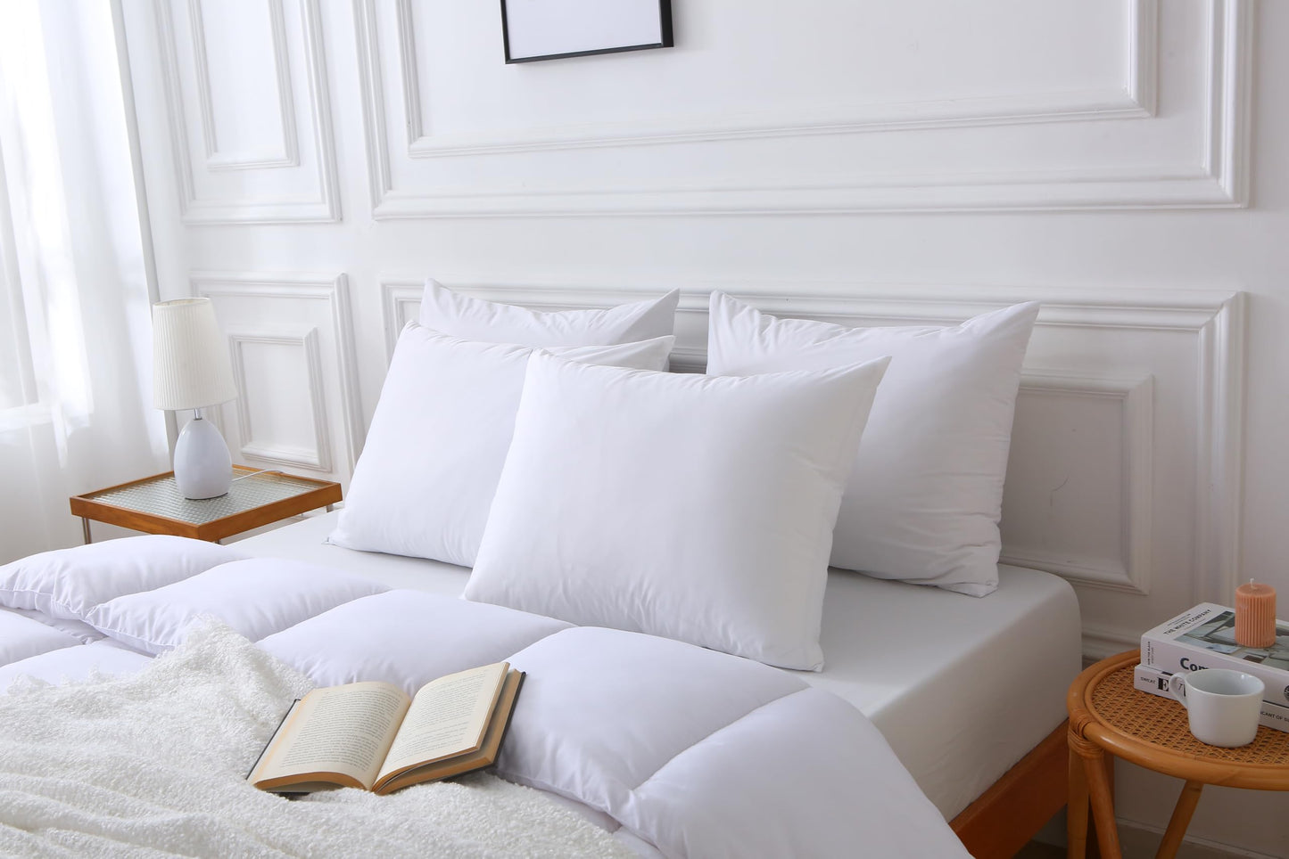 Ultra Soft 4 Pack Pillow Protectors with Zipper Standard Size Breathable Standard Pillow Covers, 100% Safety Against Stains, Dust & Dirt with Pillow Covers, Machine Washable (White 20x26 inch)