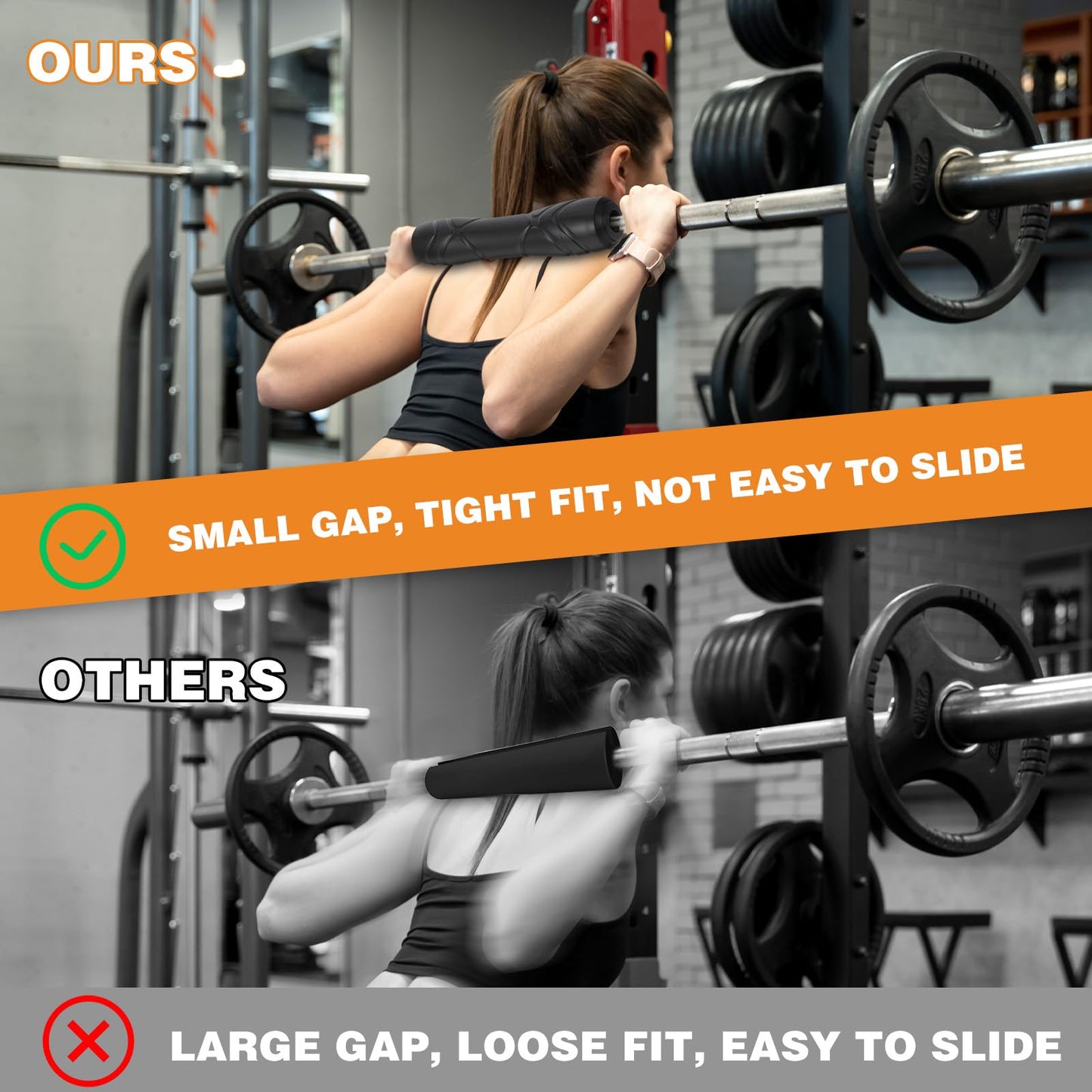 Rubber Barbell Pad, Squat Pad, Hip Thrust Pads, Neck Shoulder Protective Pads For Lunges, Squats And Hip Thrust Fit Standard Bar (Black)