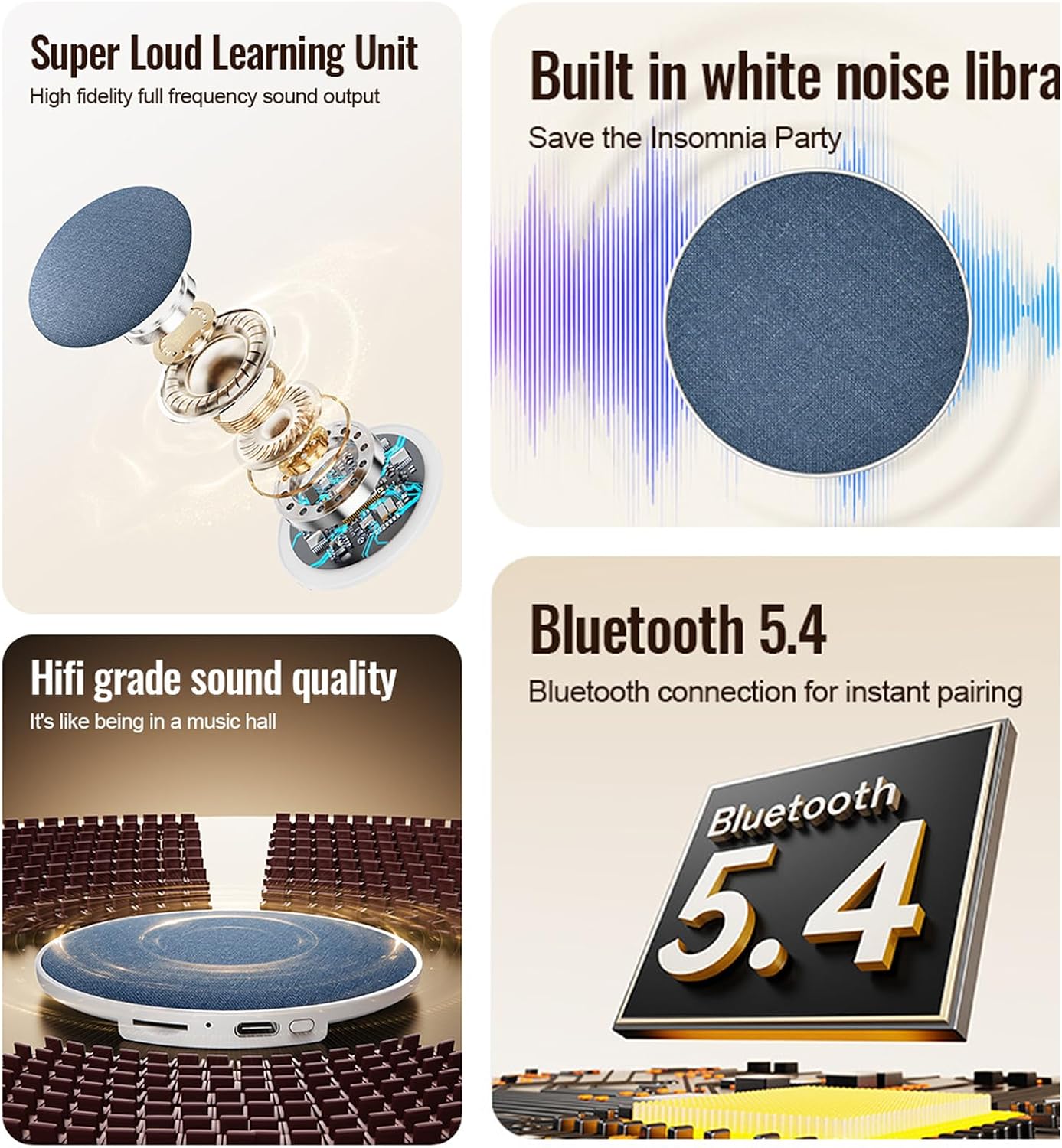 Generic (2) Bluetooth Pillow Speaker, Under Pillow Speaker Bluetooth Pillow Speaker for Sleeping, Mini Portable White