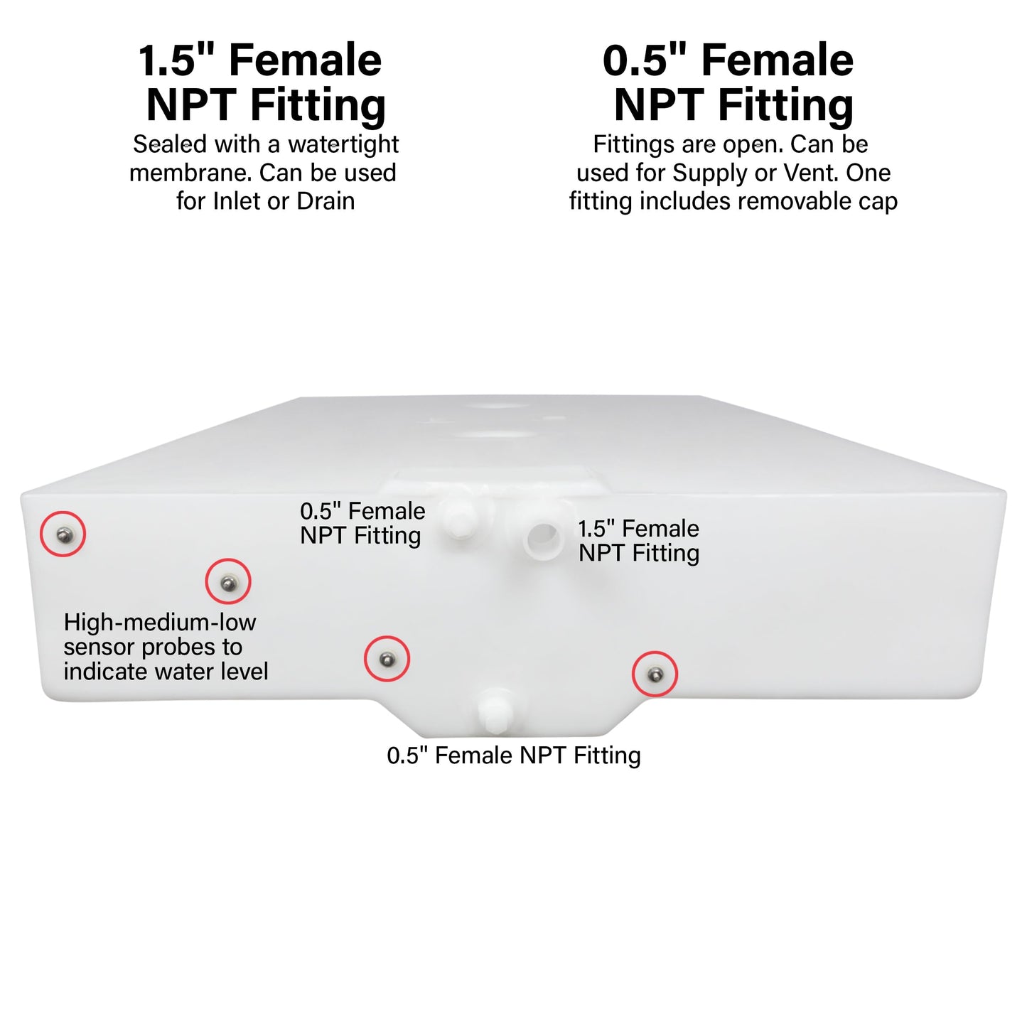 Ameri-Kart 50 Gallon RV Fresh Water Tank, Potable Water Storage Tank for Drinking, Cooking, Cleaning, Showering, for Campers, Trailers, Motorhomes, RVs, Low-Profile Shape, 57" x 31" x 9" (WT-1468)