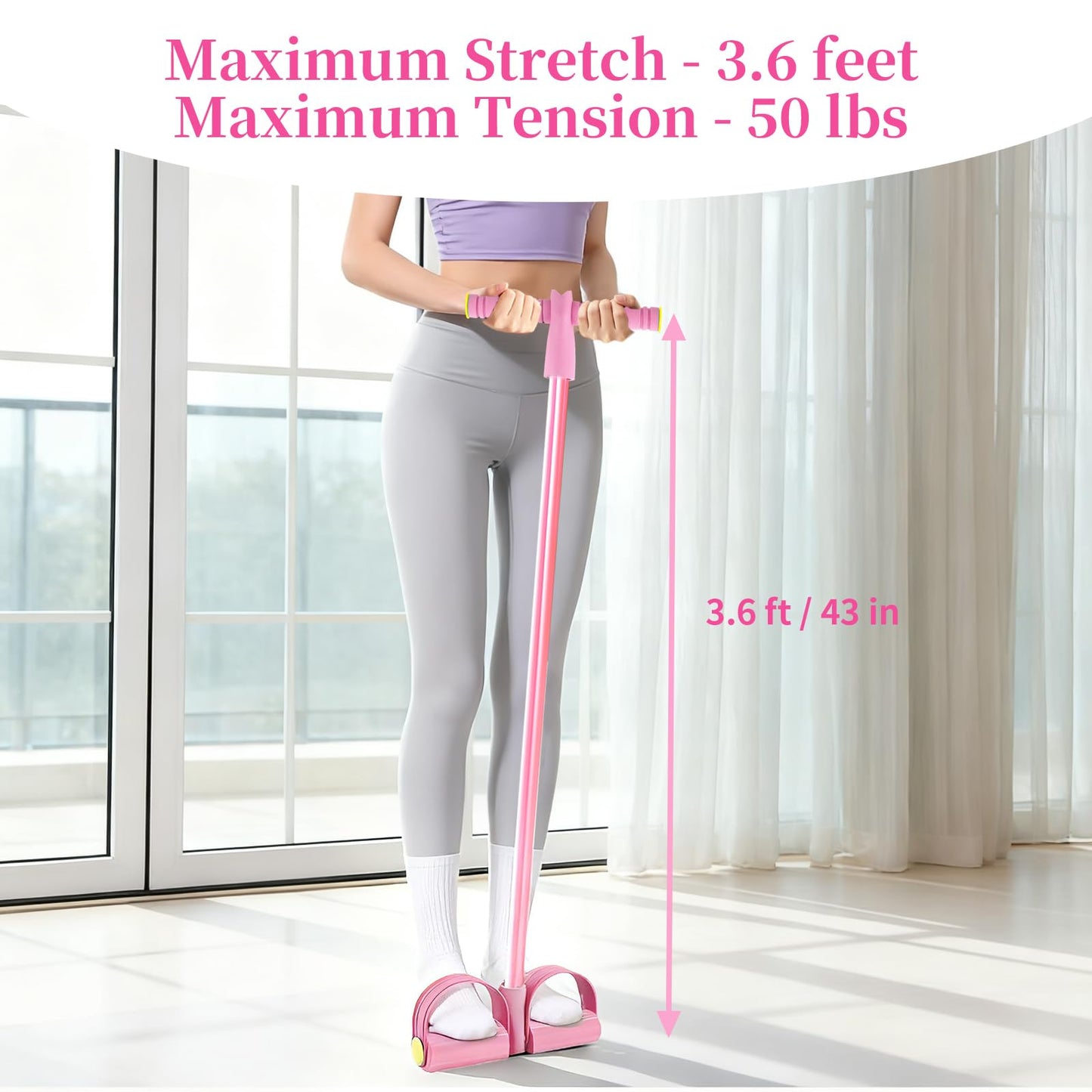 Pedal Resistance Bands with Handles, Upgrade 6-Tubes Manual Tension Training Pedal, Natural Rubber Foot Pedal Resistance Bands, Multifunction Fitness Bands for Abdomen, Waist, Arm, Leg (Pink)