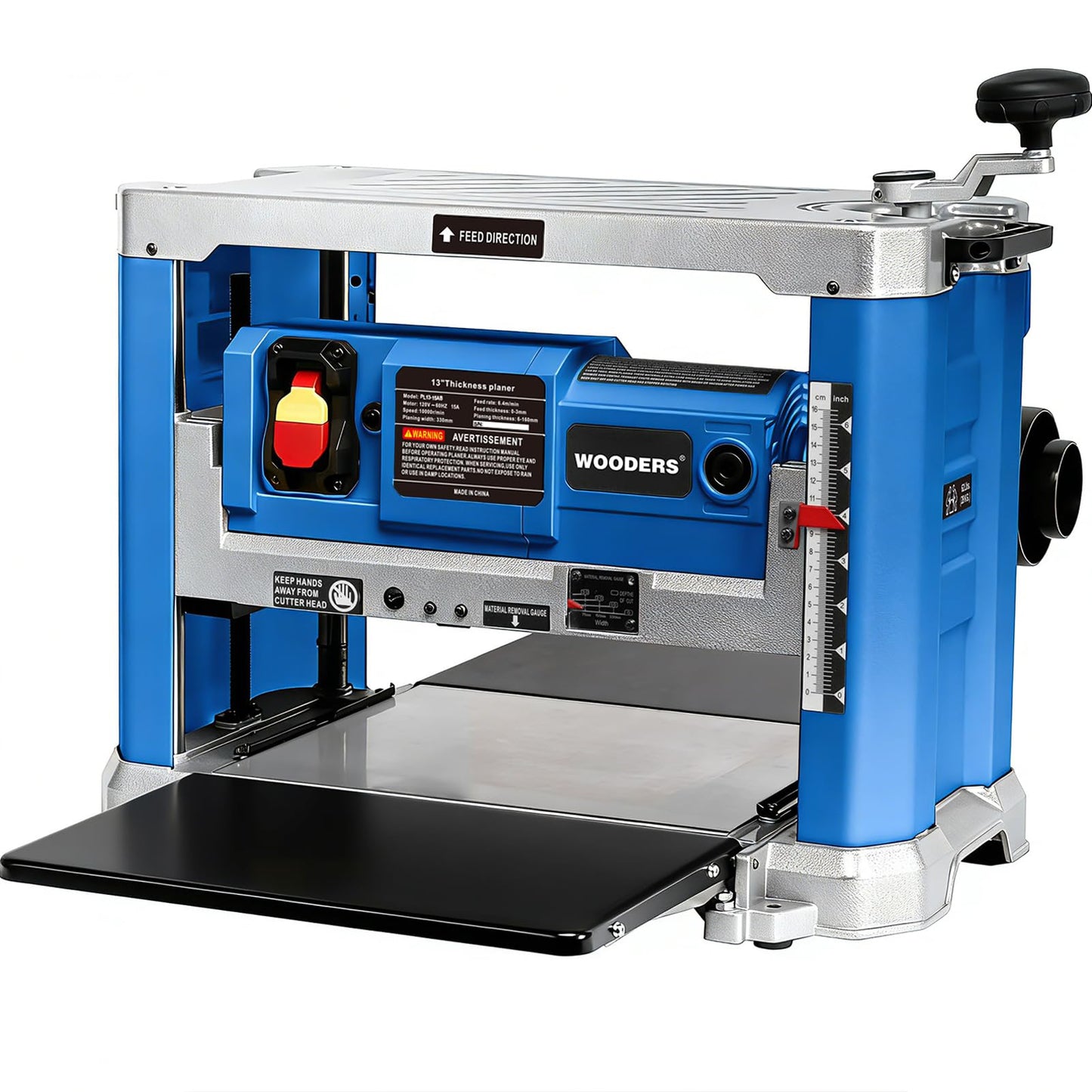 WOODERS 13-inch Thickness Planer, 15Amp, 2000W, 10000RPM, All Copper Motor, Dual-Blade Cutterhead, Includes 2 Extra Planer Blades, Height Indicator, Overload Protection, for Hard & Soft Wood working