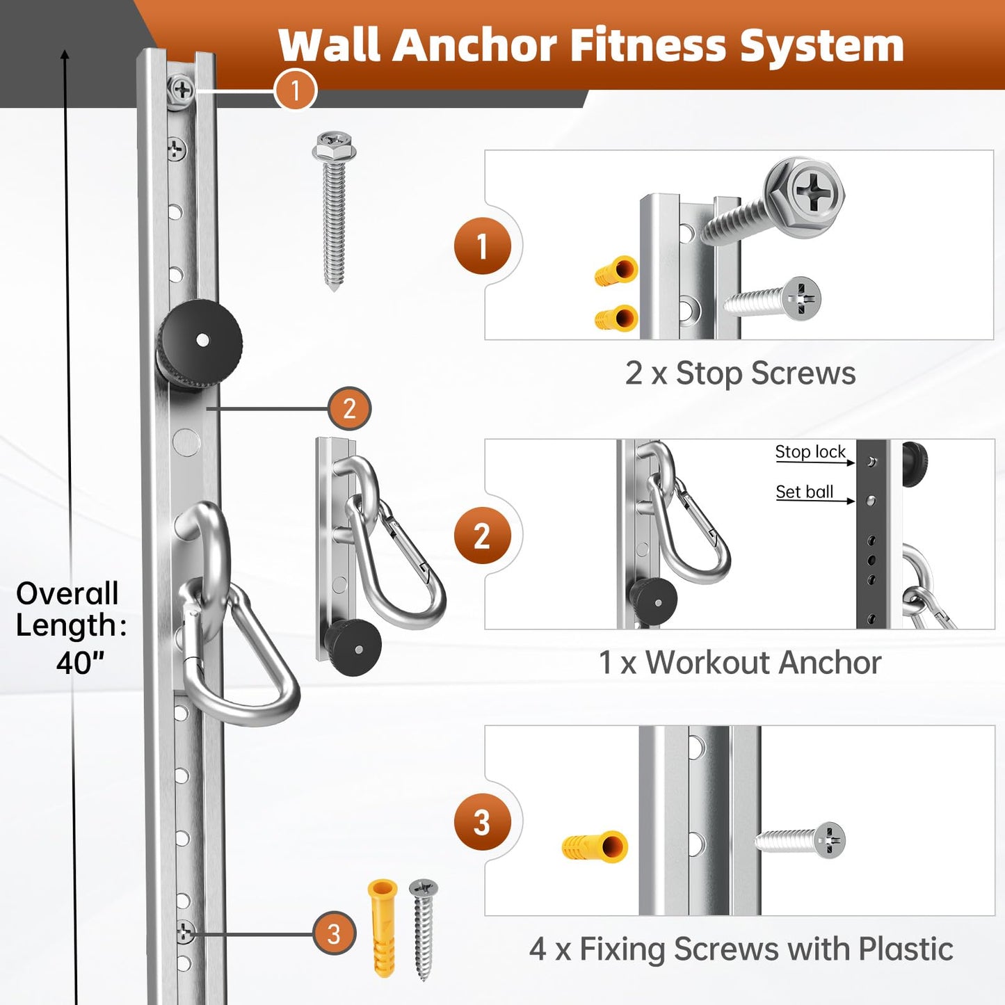 Adjustable Resistance Band Wall Mount System（2PCS,Resistance Band Wall Anchor for Home Gym, Ideal for Strength Training, Physical Therapy & Rehab Training