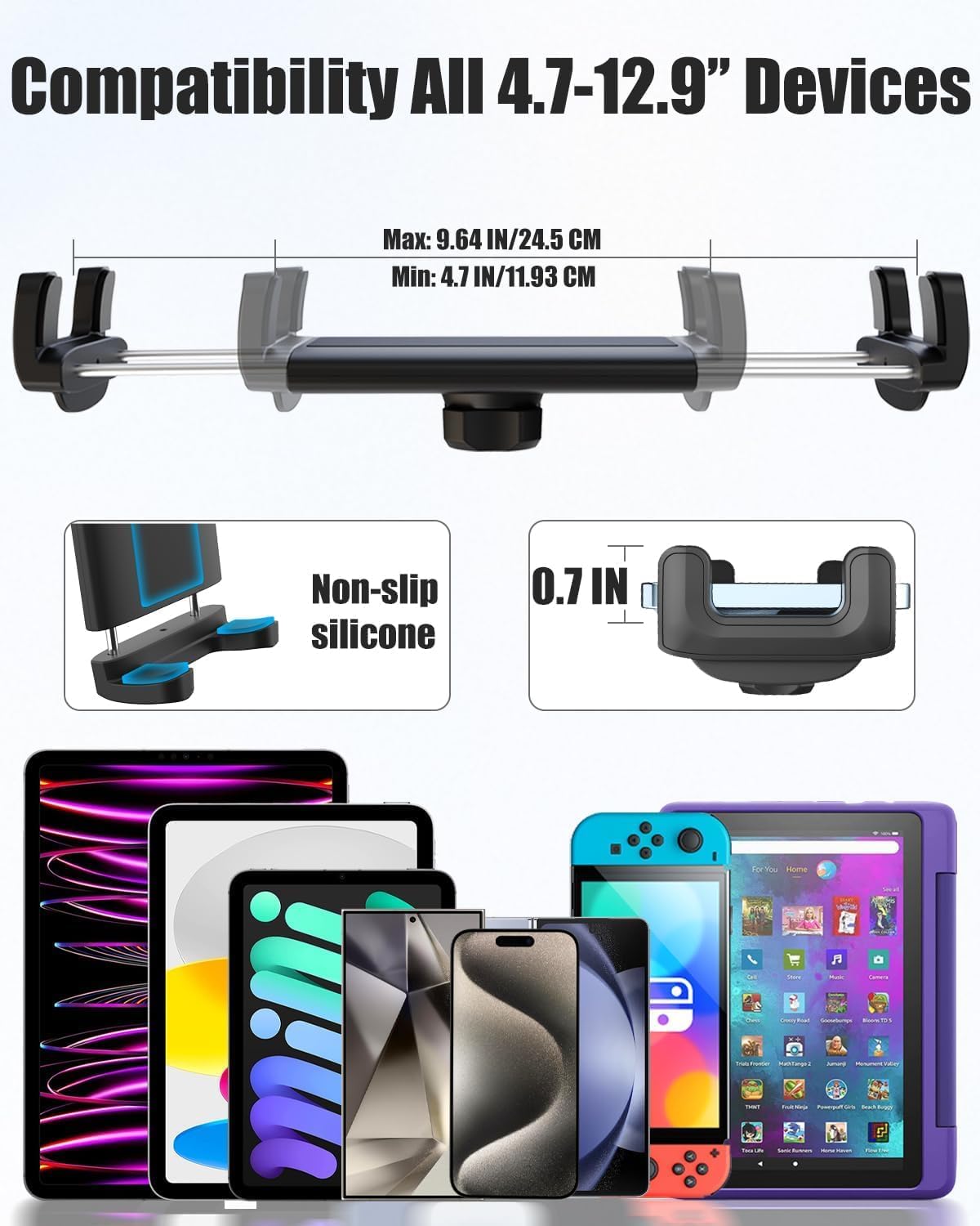 Charchendo 4-13'' Anti Shake Universal E-Bike Handlebar Tablet Mount with Anti Fall Strap, Motorcycle/Bike/Electric