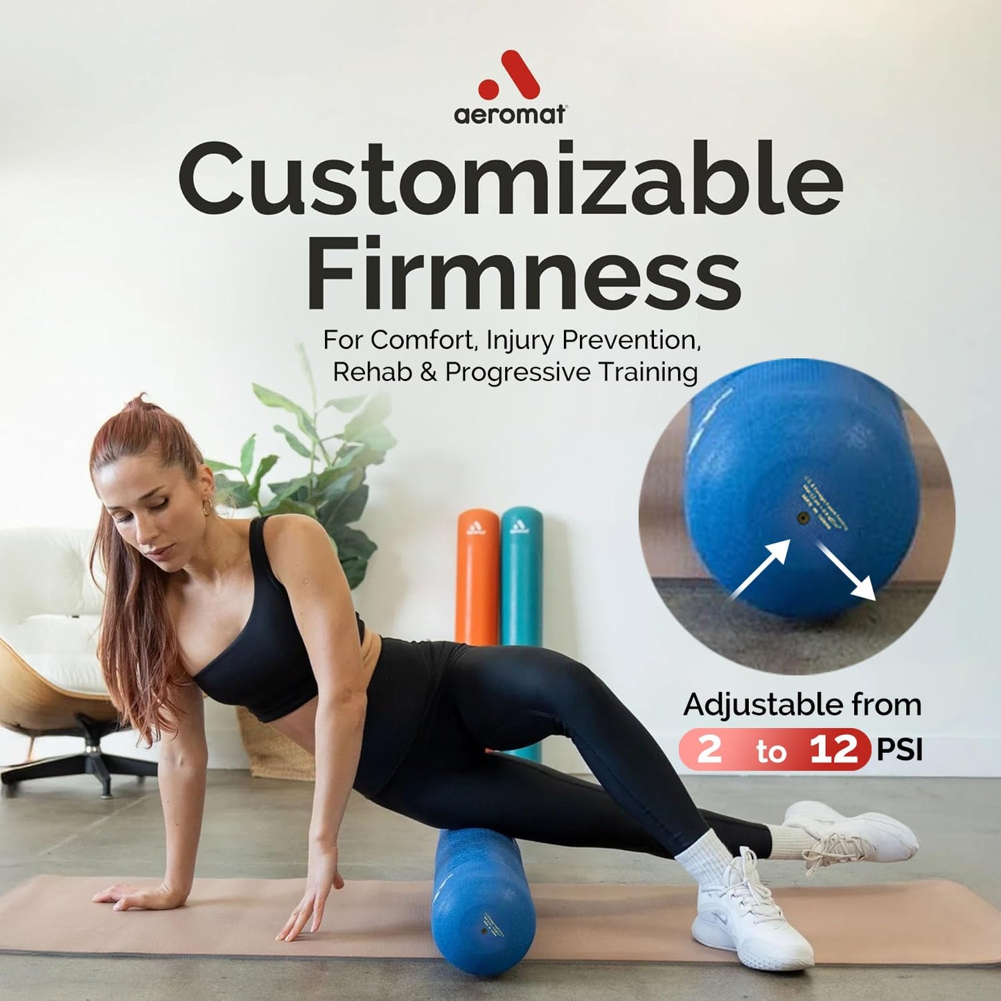 Adjustable Air Roller 2 to 12 PSI Firmness – Inflatable Fitness, Yoga, and Rehab Roller for Men and Women, Back Roller for Muscle Recovery, Home Gym, Travel, or Physical Therapy Use – North Sea