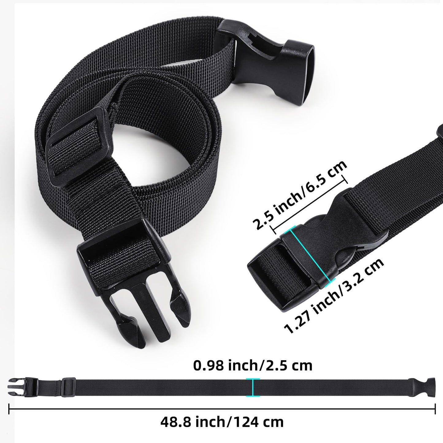 Utility Straps with Quick Release Buckle 47inch, 6 Pcs Nylon Backpack Luggage Straps, Black Adjustable Strap for Packing Travel Outdoor Sports