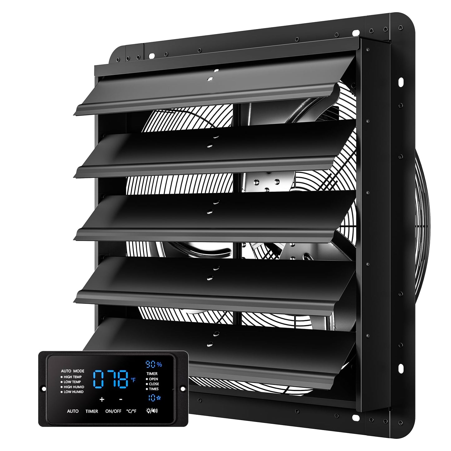 CAMMOO 20 Inch EC Motor Shutter Exhaust Fan, 6 Inch Large Touchscreen Controller for Temp Humidity and Speed Control, 10-Speed Wall Mount Fan for Attic, Greenhouse, Garage, Chicken Coop Ventilation