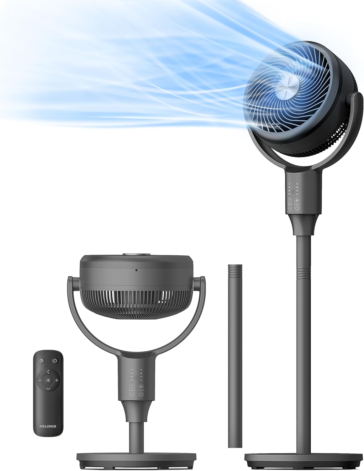 Pelonis Pedestal Fan - Ultra OmniFlow Air Circulator with 135°+90° Oscillation, Quiet Operation & Remote Control