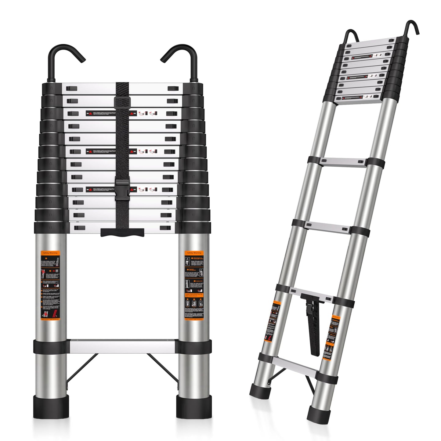 Telescoping Ladder 16.5 FT Telescope Ladder Stainless Steel, Extension Collapsible Telescopic Ladders with 2 Hooks Folding Extendable Adjustable Portable Rv Ladders for Home Roof, 330lbs Max Capacity