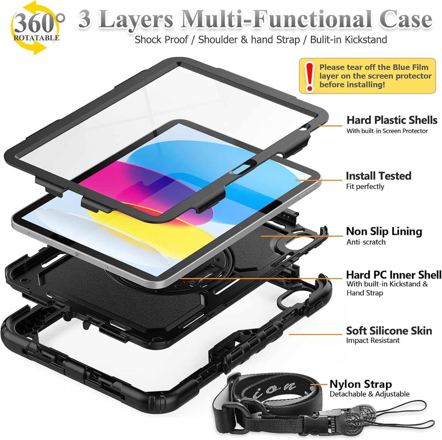 SEYMAC stock (A16) 11th/10th 11''/10.9'' 2025/2022, &360 Case for iPad Generation Full-Body Drop Protection Case