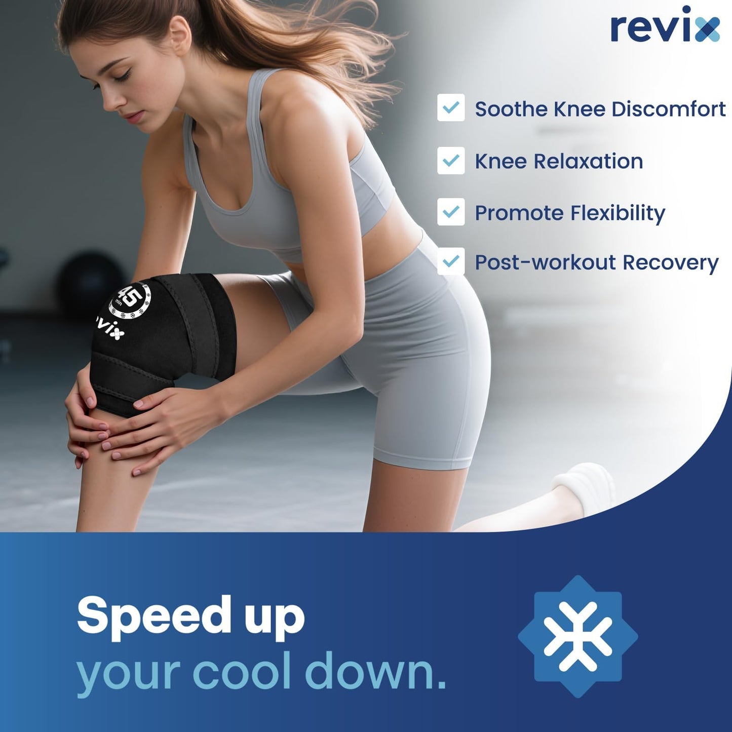 REVIX Knee Ice Pack Wrap, 45-Minute Long-Lasting Ice Pack for Knees with Ice Grid Gel Design, Reusable Gel Ice Wrap for Meniscus Tear, ACL, Cold Therapy for Elbows, Calves & Legs (12" × 9.5")