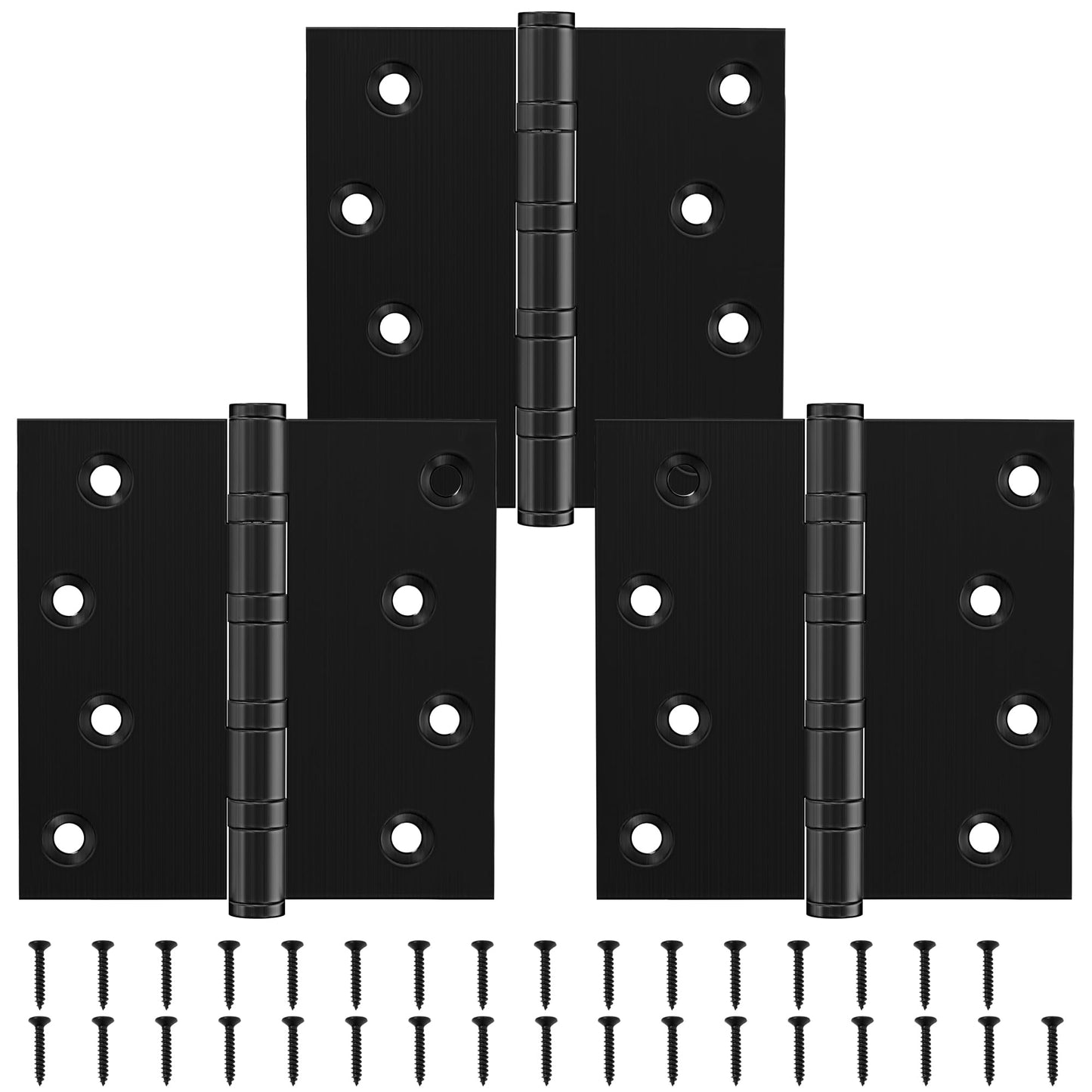 KOLET Ball Bearing Door Hinges, 4 x 4 Inches Door Hinges, Square Corner Heavy Duty Hinges, Commercial Grade Stainless Steel, Smooth and Non Removable Pin, Matte Black, 3 Pack