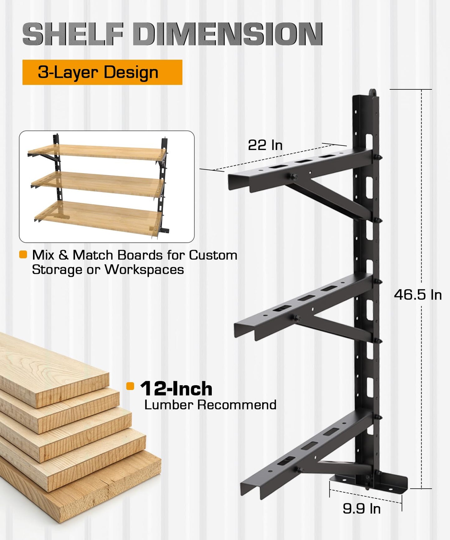 Autoholic Shipping Container Shelving Rack Container Hanging Shelf Brackets Adjustable Rack Fit for 12in 24 in Lumber Efficient Storage Space No-drill Installation Vertical Storage