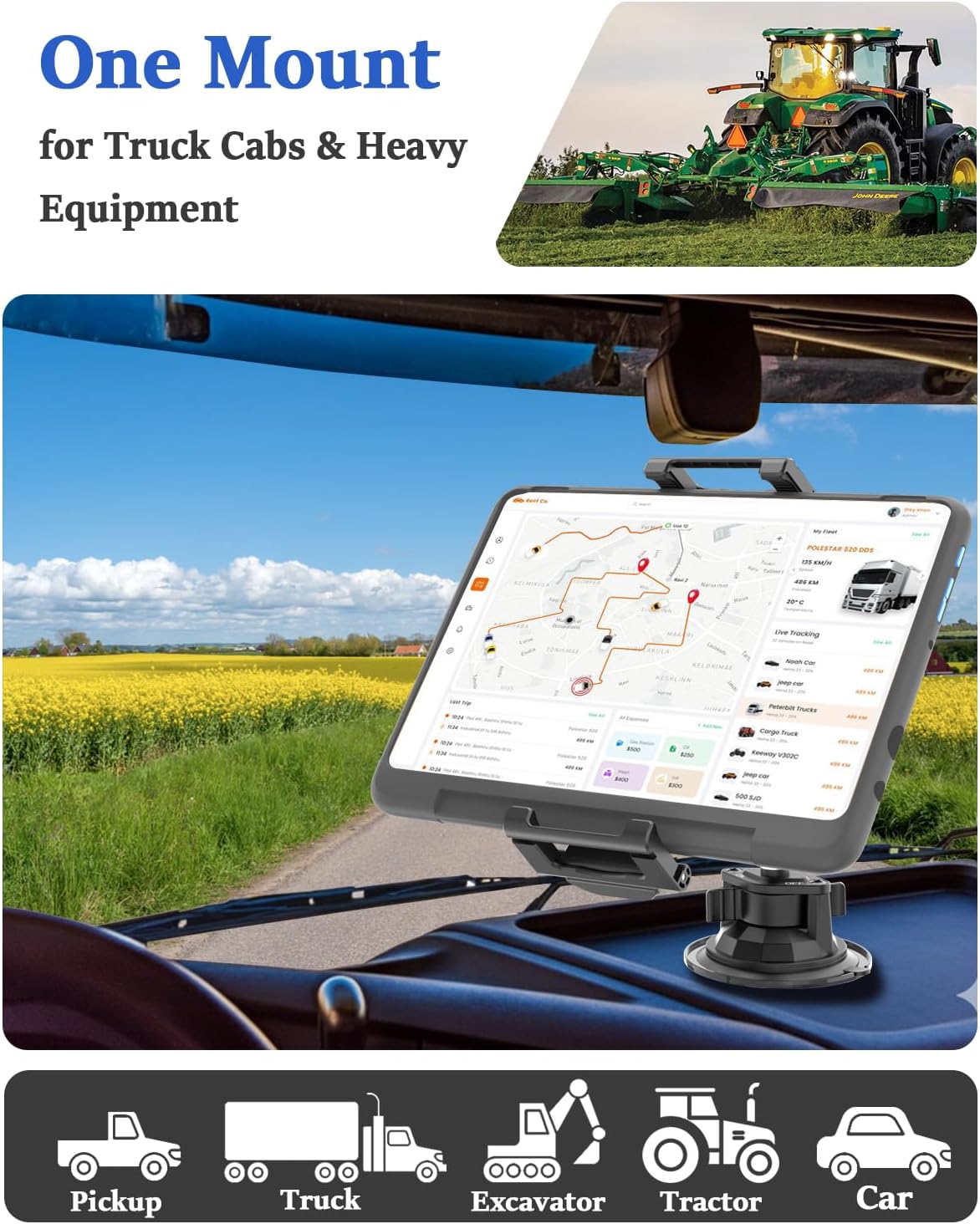 WISHCODE [66LBS 615.6" Heavy Duty Tablet Mount for Tractor, Wheel Loader Vacuum Suction Cup], Thick Case Friendly