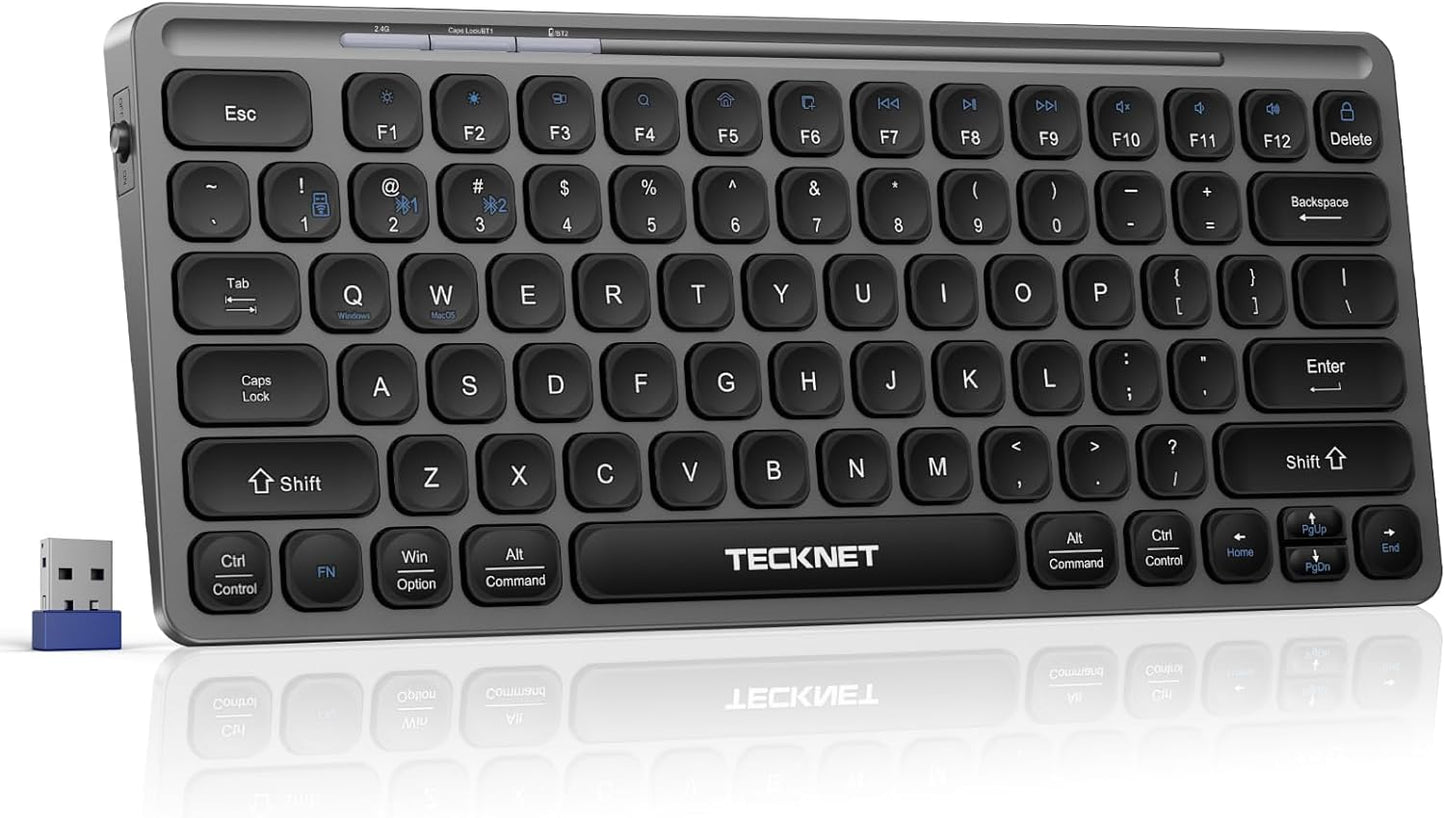TECKNET (2.4G+BT 5.0), Wireless Bluetooth Keyboard, Slim Rechargeable Keyboard Multi-Device Easy-Switch, Quiet Typing