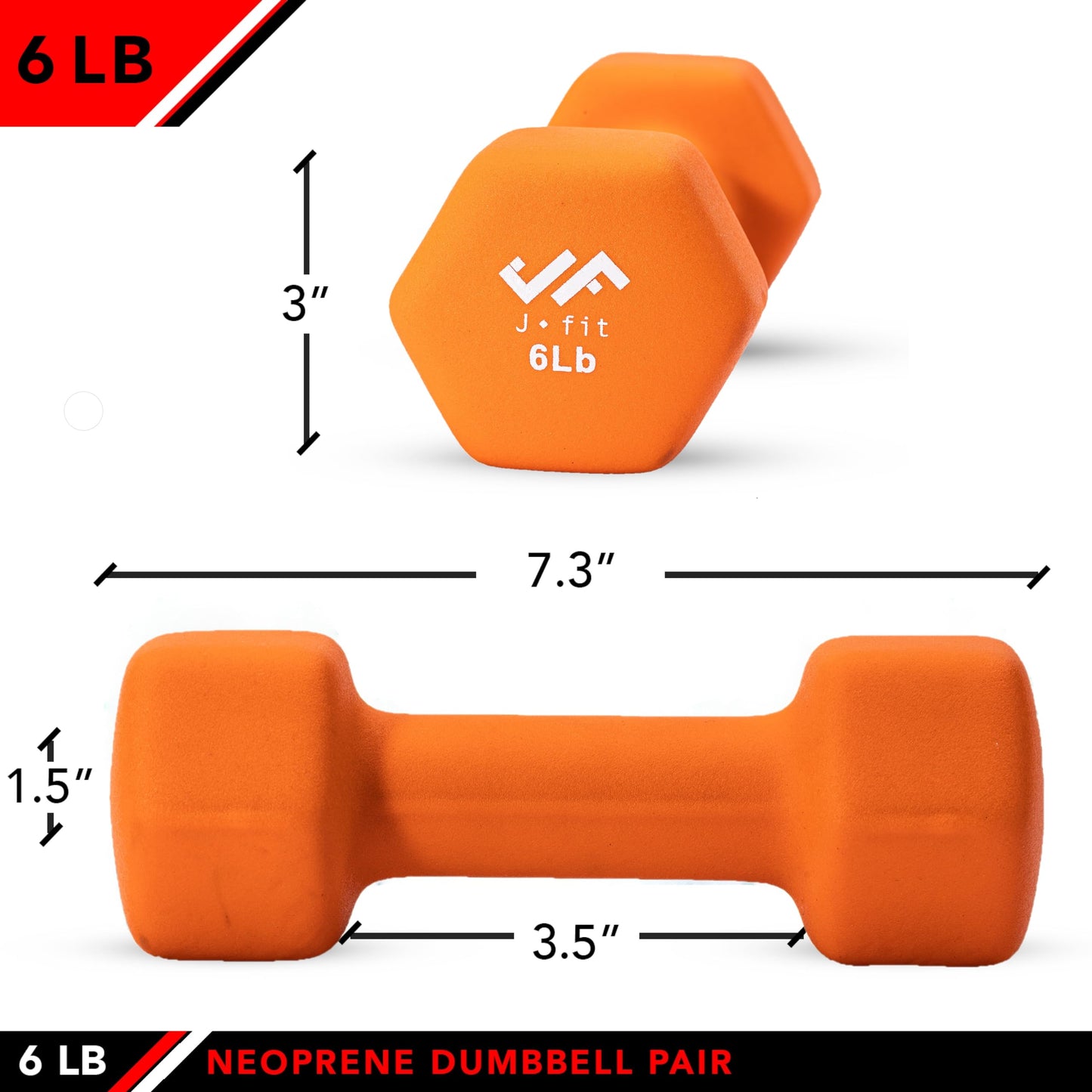 JFIT Neoprene Dumbbell (Set of 2), 6 LBS