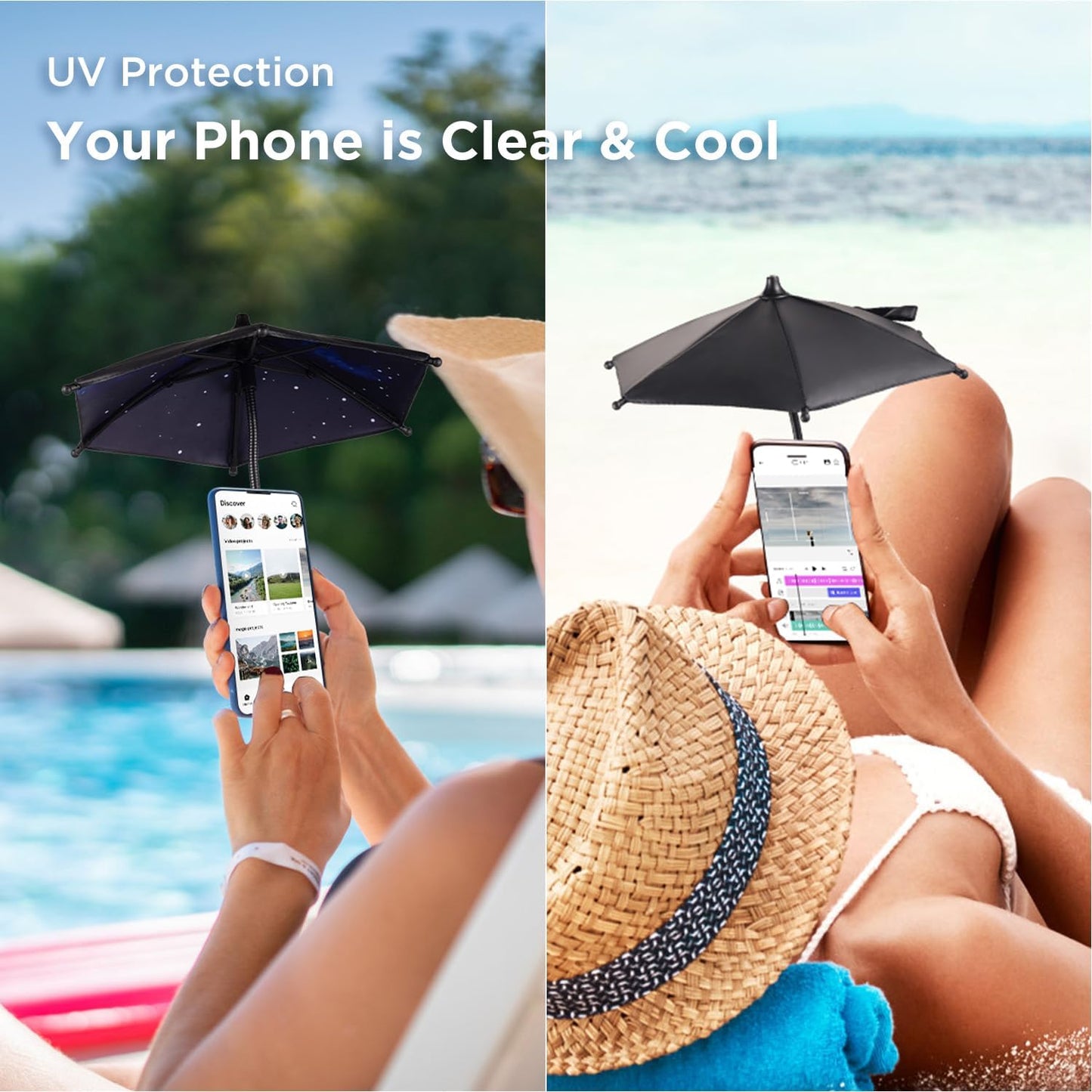 360Adjustable OUTXE Phone Umbrella for Sun, Shade Cover for Cell iPhone/Android/Kindle, Mini Cellphone Shield Suction