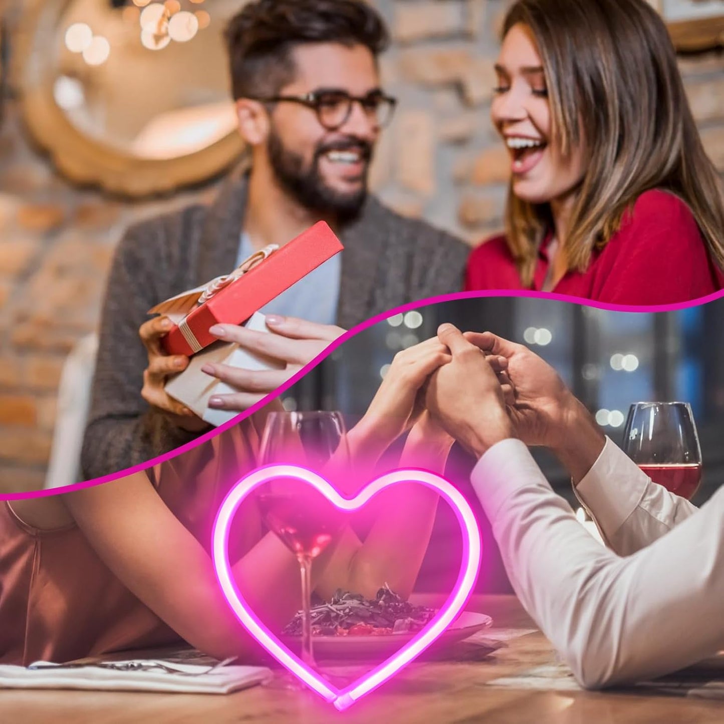 Skiennix Pink Heart Neon Sign - Battery Operated LED Heart Light for Valentine's Day Decor | Perfect Gift for Wife, Anniversary, or Mother's Day