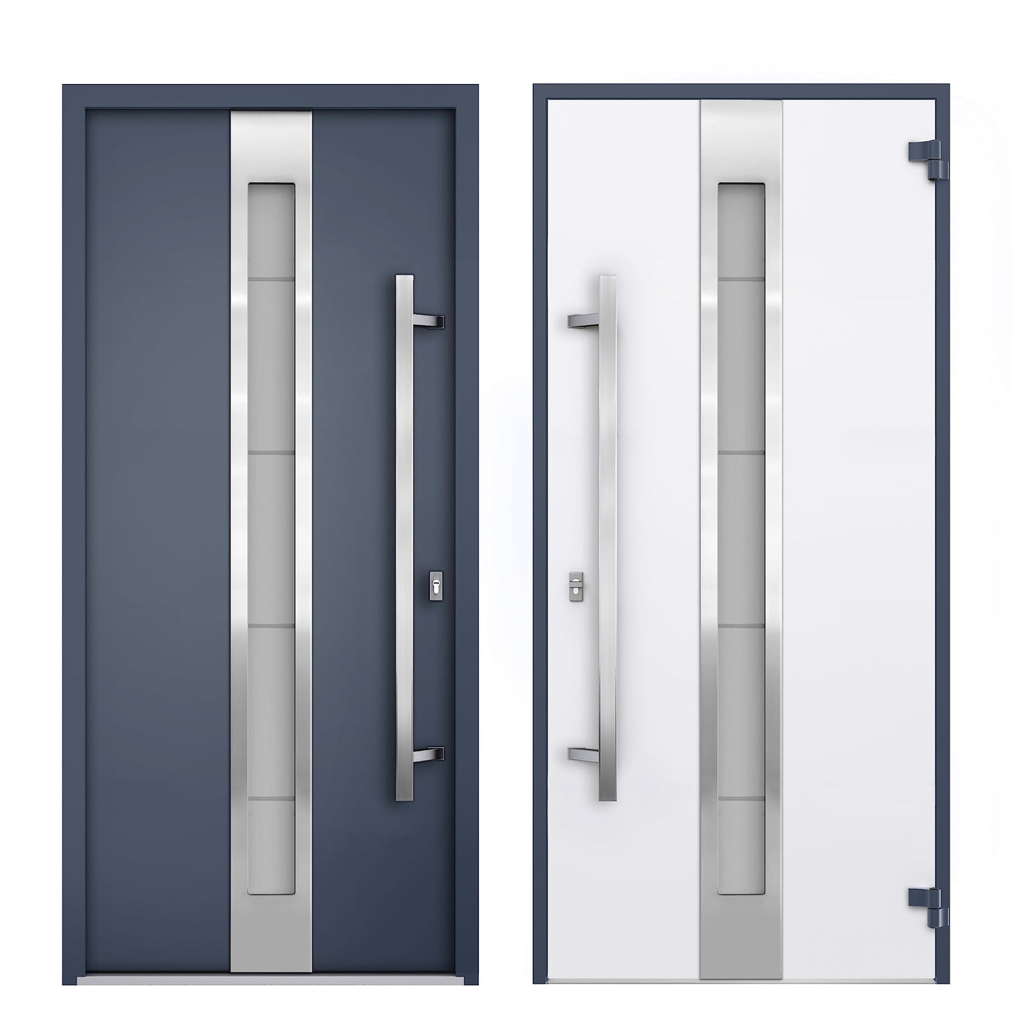 VDOMDOORS Modern Steel Front Exterior Door 36 x 80 inch | Prehung Insulated Security Entry Door with Frosted Glass Insert, Painted Gray Graphite, Right-Hand Inswing