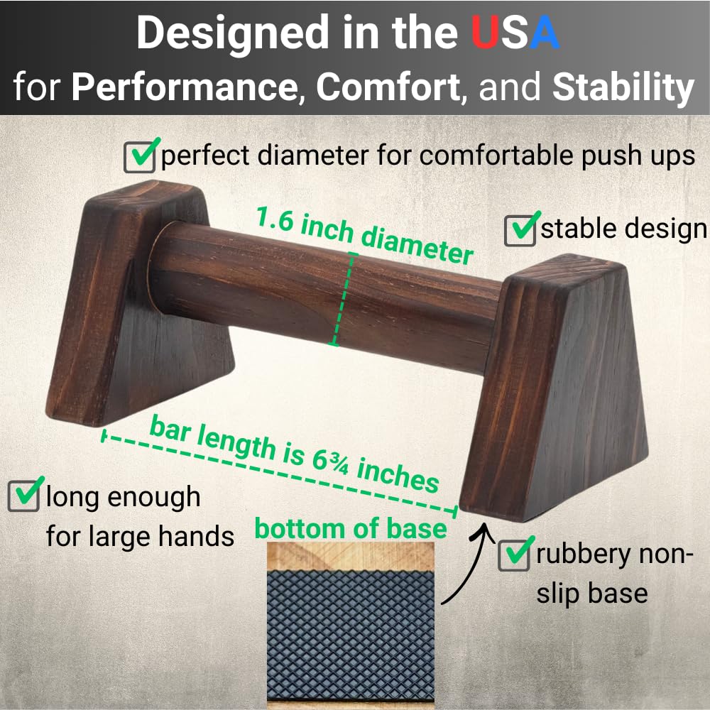NUPARA FITNESS Wooden Push Up Bars - Calisthenics Equipment for Core and Upper Body Strength Training and Exercise | Push Up Handles | Pushup Bars | Parallettes