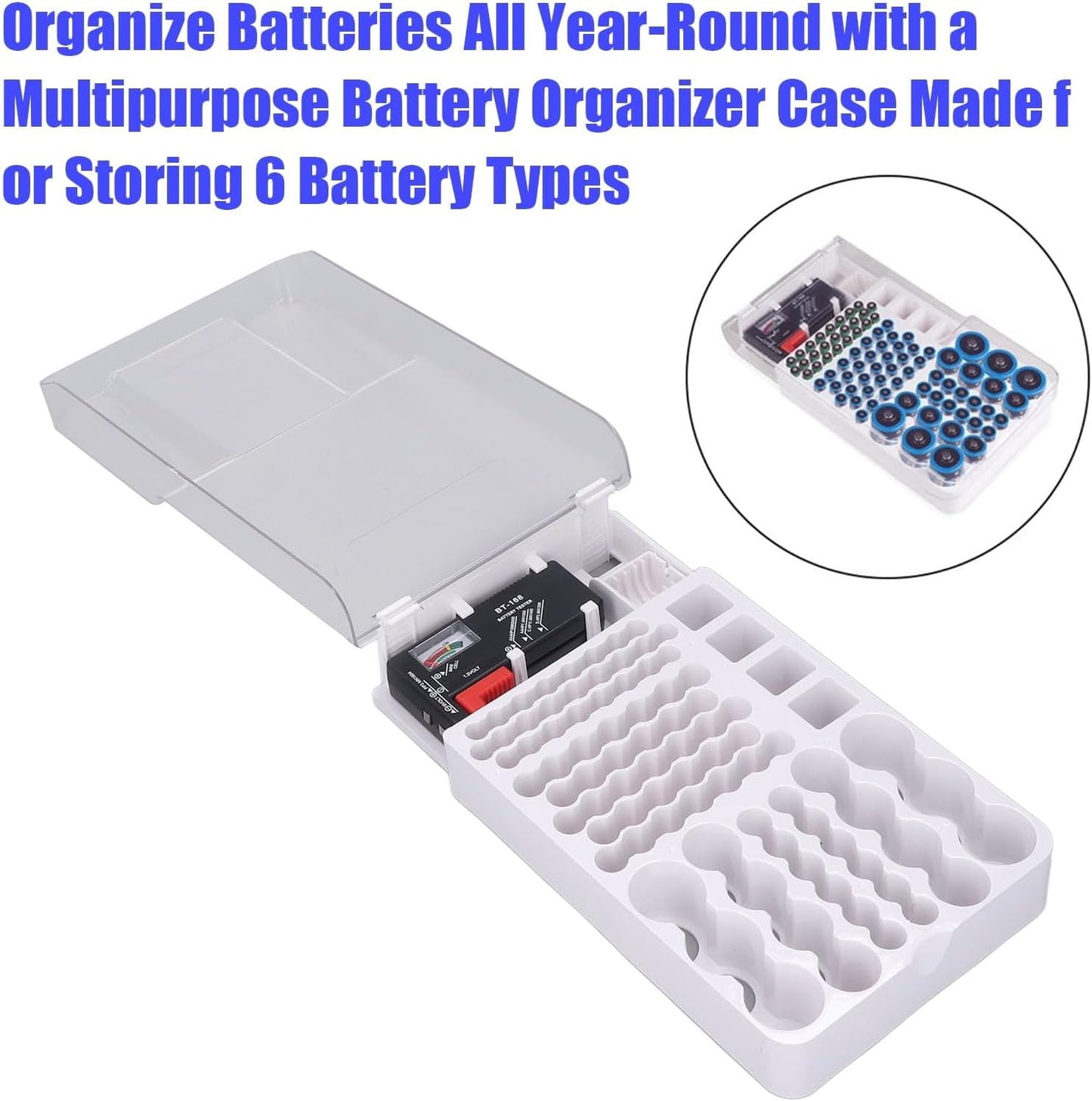 YIHAOSSING 93 Battery Organizer Storage Case with Tester,Clear Lid Battery Storage Organizer,Holds Batteries Battery