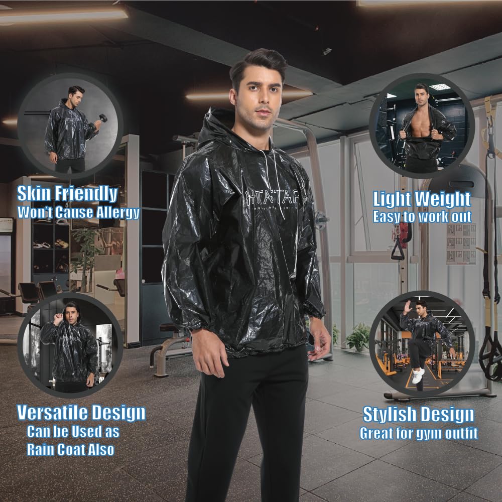 HITASTAR Sauna Pullovers Sauna Suit for Women & Men Sweat Suits Workout Shirt Long Sleeve Sweat Suits with Hood Black 1PCS Plus