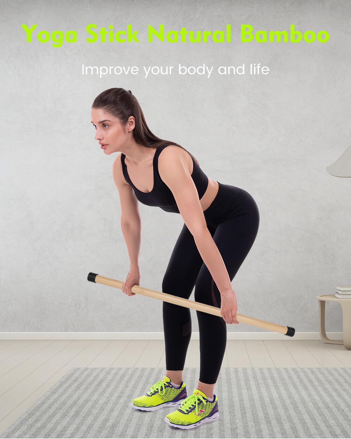 P Polerden Yoga Stick, 58 inches Stretching Stick for Mobility, Exercise Stick with Non-Slip Ends, Exercise Dowel for Physical Therapy, Balance Pole and Stretch Bar for Stretching Equipment