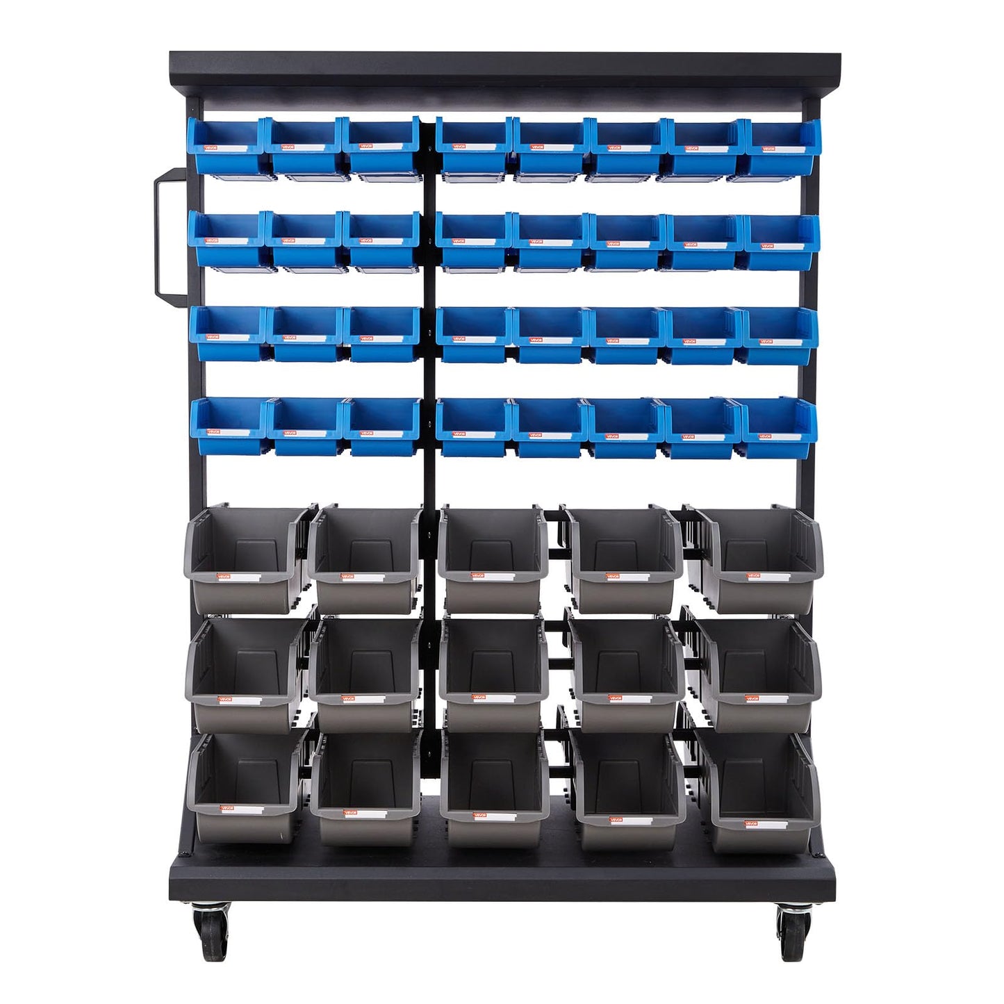 VEVOR 7-Tier Double-Sided Rolling Bin Storage Rack, 94 Plastic Bins, Dual-Sided Parts Organizer with Wheels, Mobile Tool Organizer for Garage, Warehouse, Office, Restaurant, Classroom, Kitchen