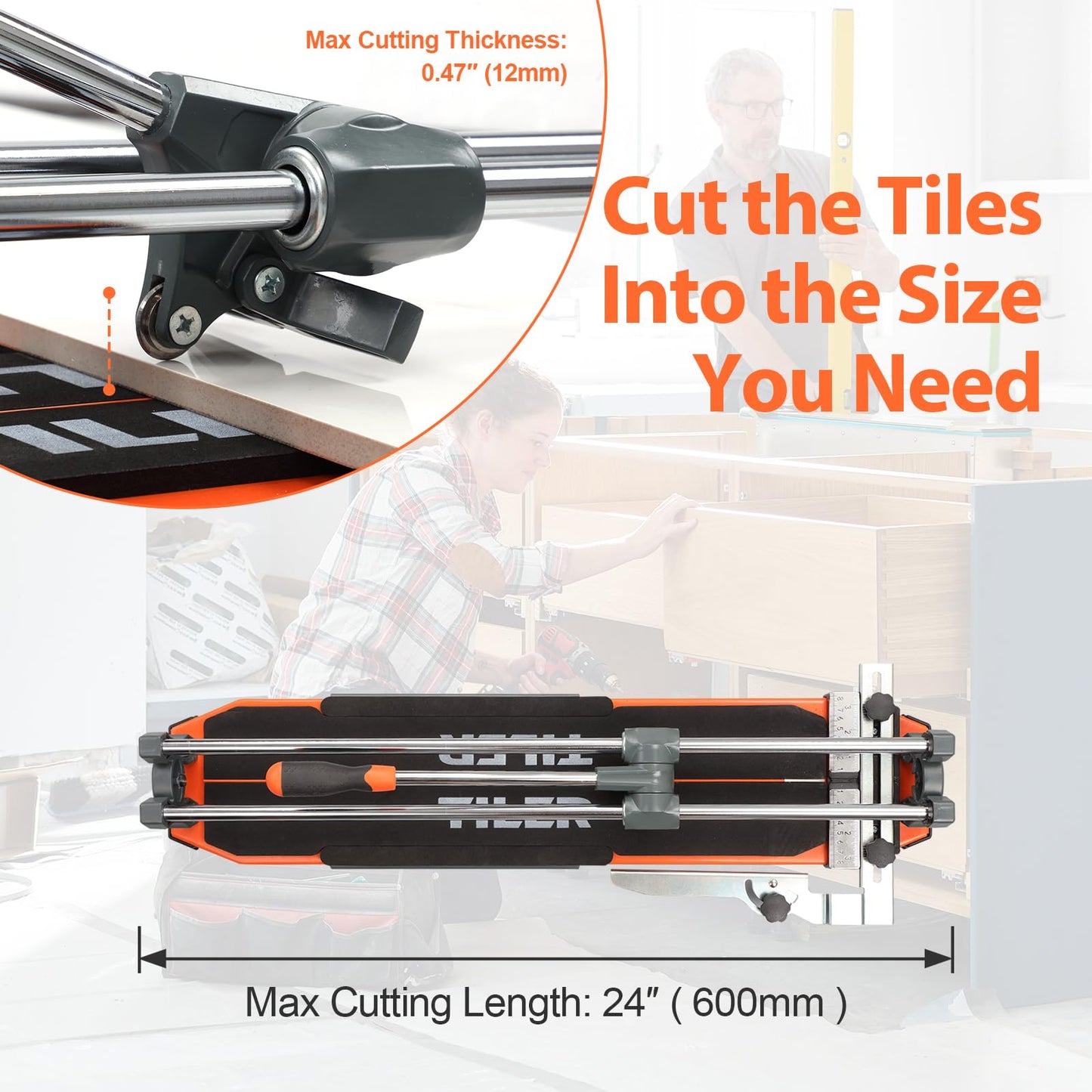 Manual Tile Cutter, 25 Inch Professional Ceramic Tile Cutter with Durable & Sharp Tungsten Carbide Cutting Wheel, Tile Cutter Tools for Cutting Porcelain Floor with Anti-slip Handle & Feet
