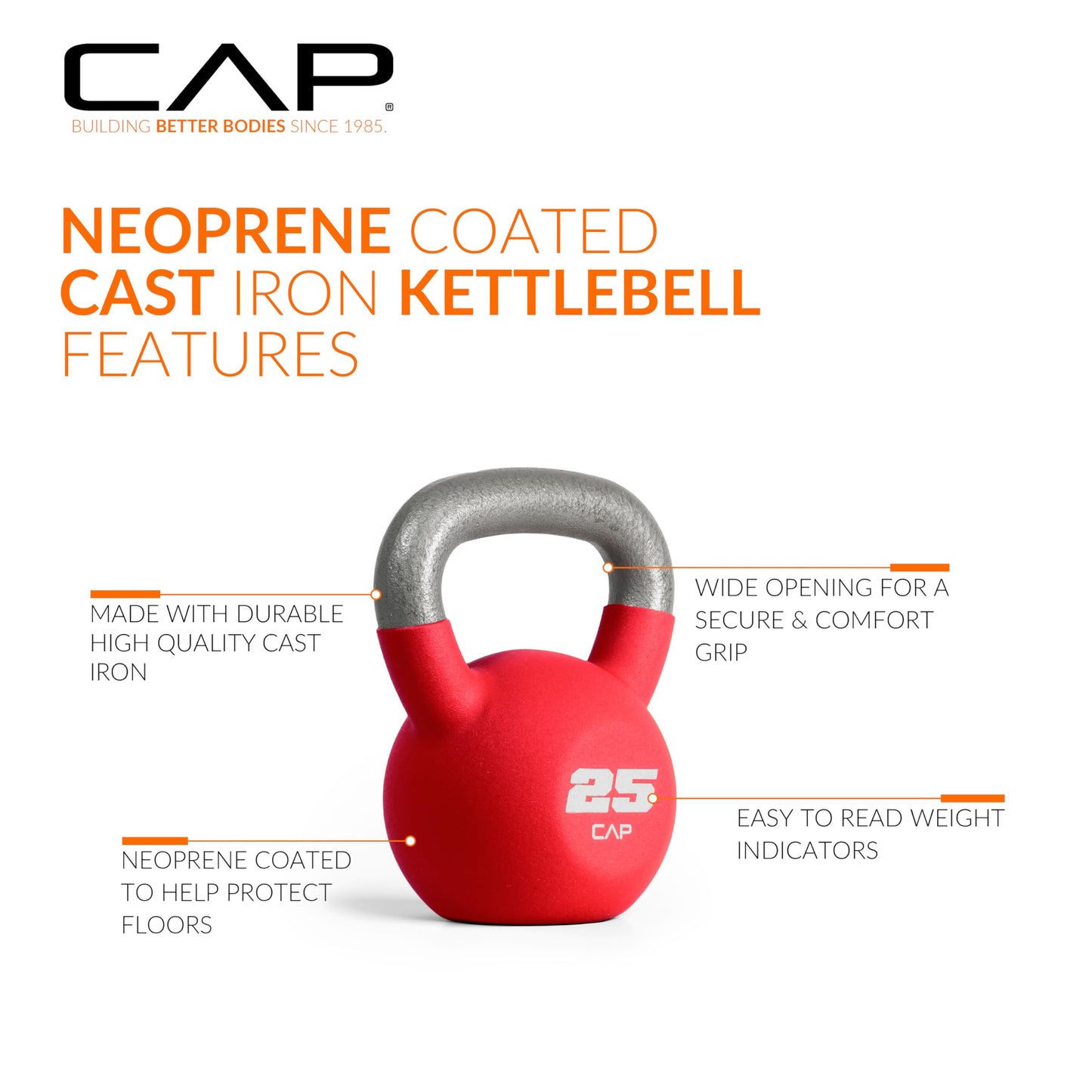 CAP Barbell 25 LB Neoprene Coated Cast Iron Kettlebell - Red
