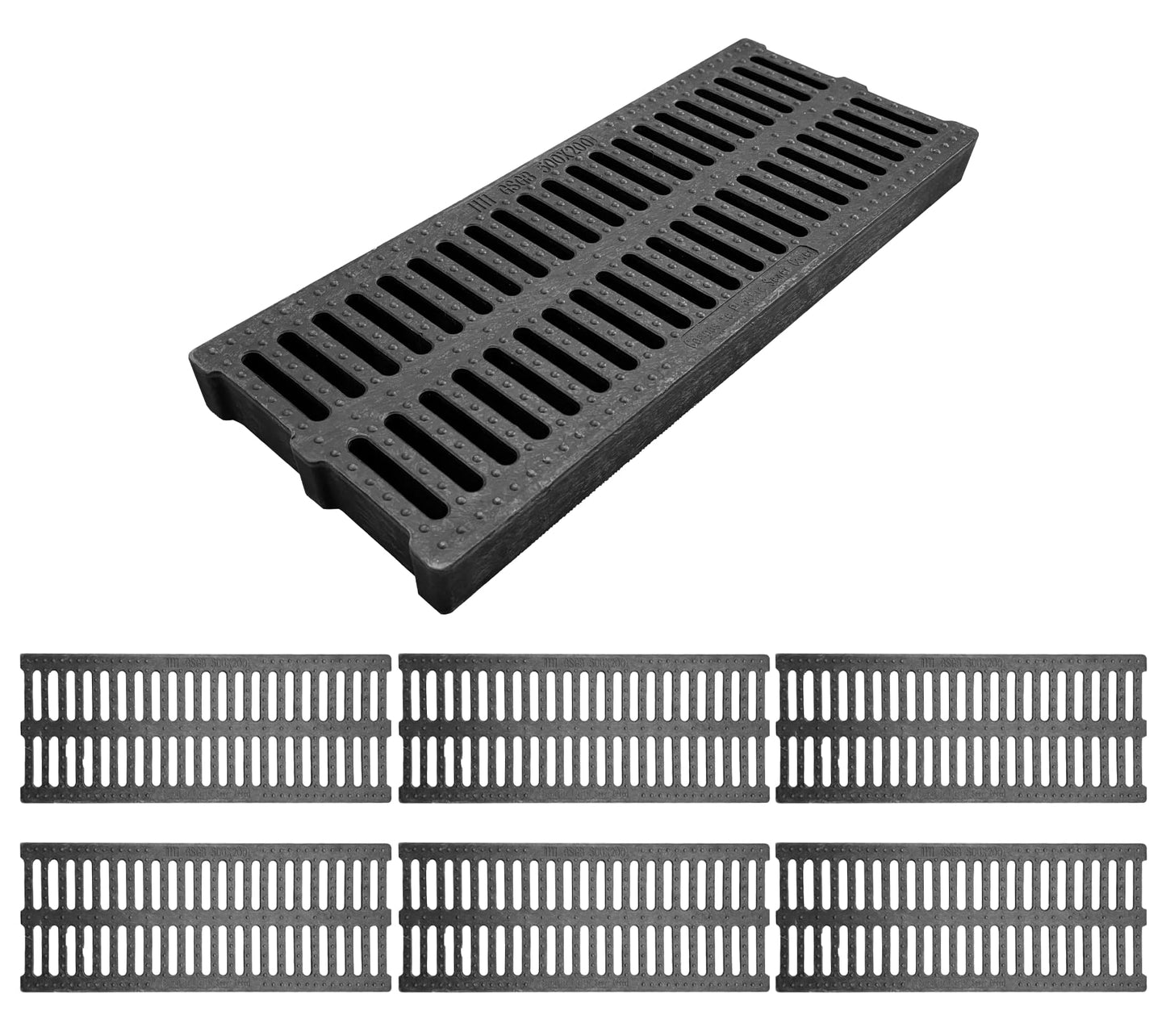 Natotela 6 Pack Driveway Polymer Plastic Trench Drain Grate-19.7x7.9x1.6 in. Heavy Duty Channel Drain Cover,Total Length 118 in Polymer Drain Strainer,Outdoor Drainage Grates for Garage,Parking Lot