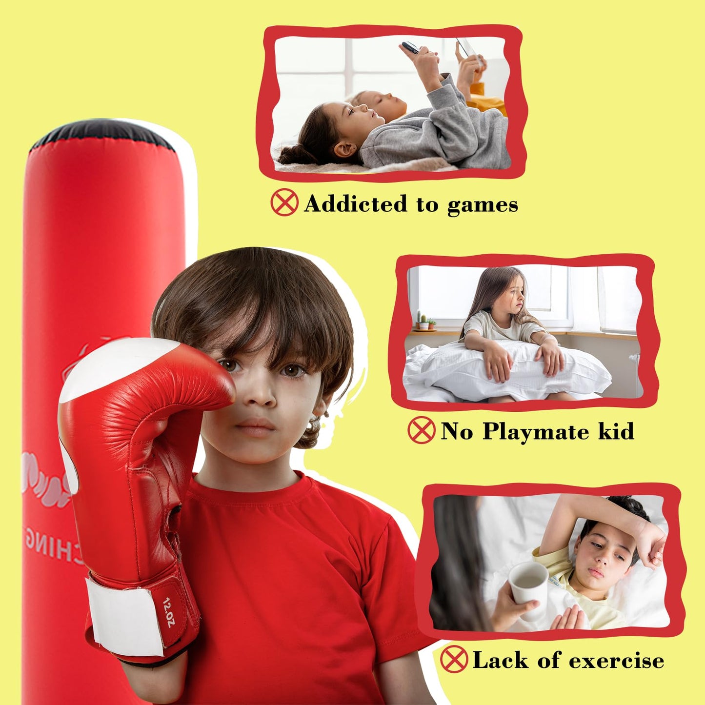 DIMAR GARDEN Inflatable Floor Punching Bag for Kids, 64 Inch Boxing Bag for Karate & Taekwondo Practice, Red