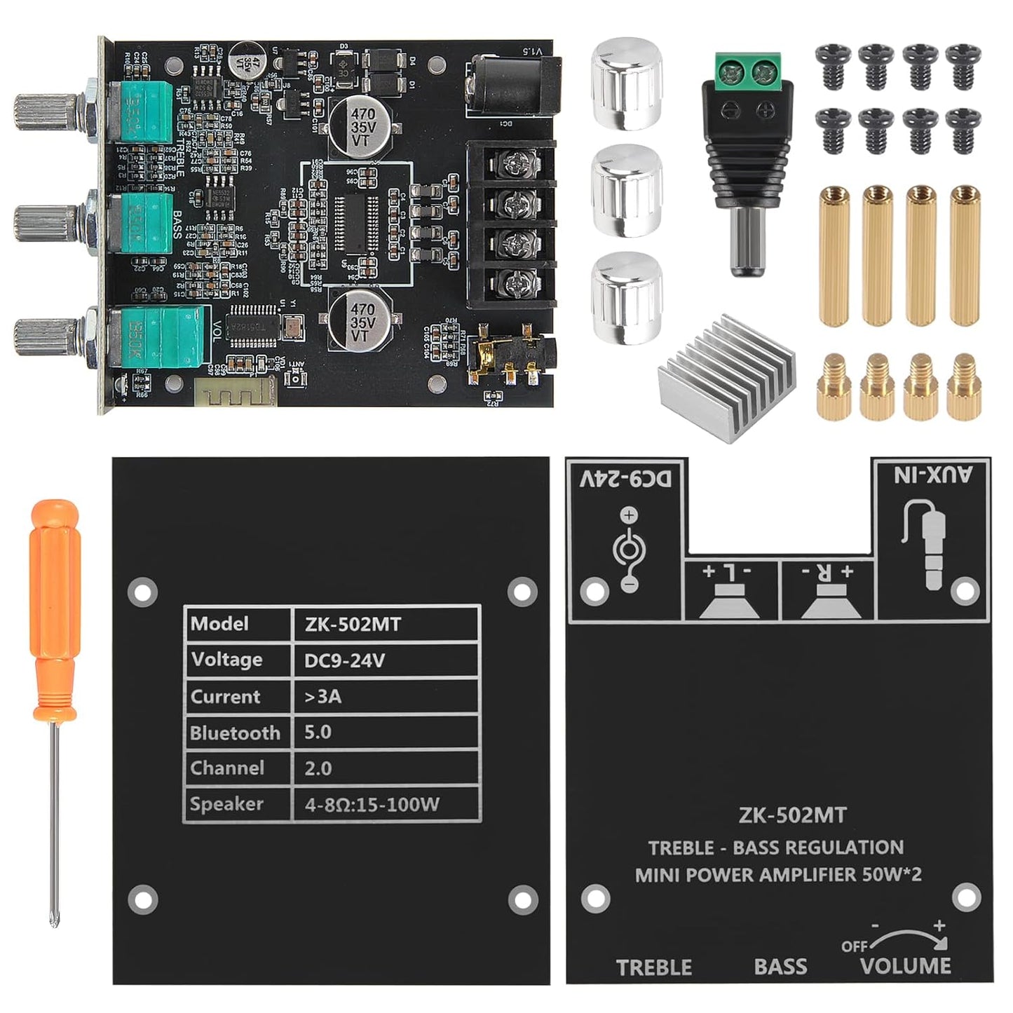 AITRIP 2PCS ZK-502MT 5.0 2.0 2X50W Bluetooth Amplifier Board,Bluetooth Subwoofer Channel High Power Audio Digital HiFi