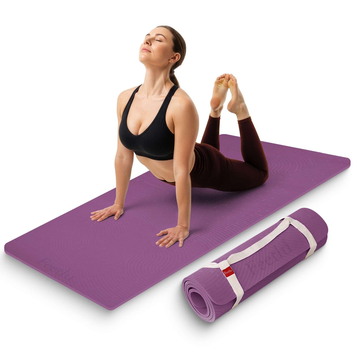 Feetlu Extra Thick 12mm Exercise Mat – Non-Slip, Joint-Friendly & Cushioned Fitness Mat for Yoga, Pilates & Floor Workouts – Durable, Supportive & Includes Feetlu Classic Strap
