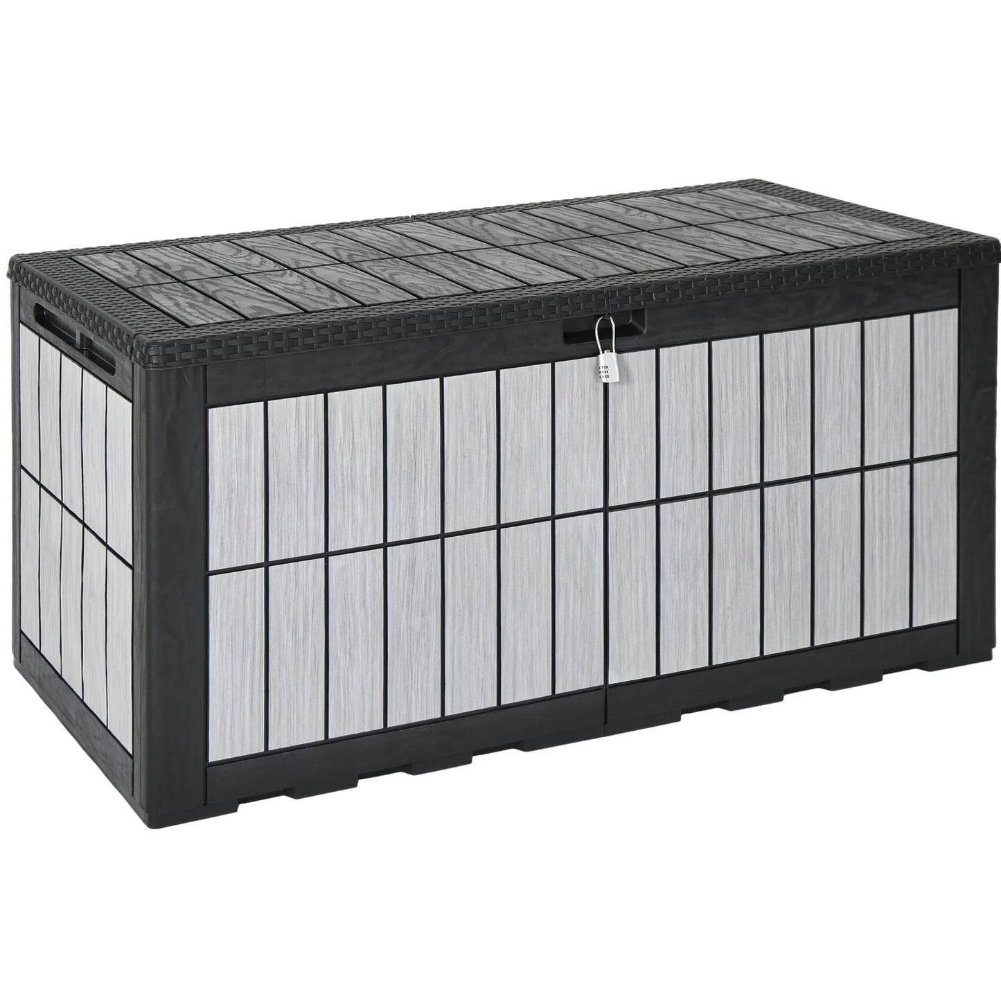 YITAHOME 134 Gallon Large Deck Box, Waterproof Resin Outdoor Storage Box with Lock, Doubles as Bench Seating for Patio Furniture Cushions,Garden Tools & Pool Accessories, Black & Wood-Grain Gray