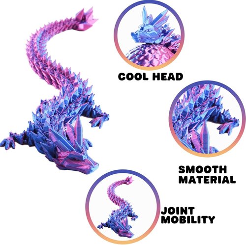 Dragon Egg | Articulating Dragon Fidget Figurine - 3D Printed Fantasy Collectible for Home & Office (Red-Blue)
