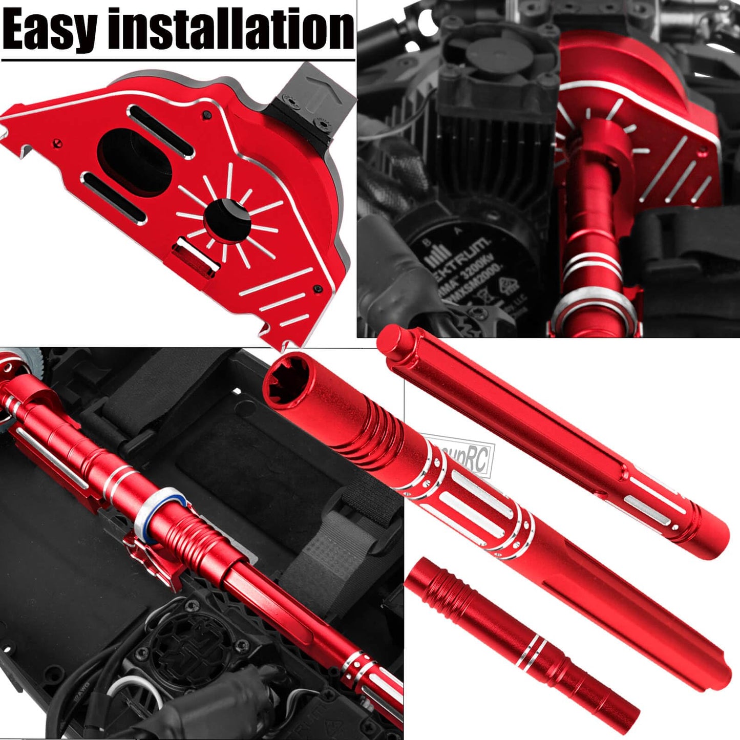hopsupRC Upgrade Parts for 1/10 Big Rock 4X4 V3 3S BLX,RC Shocks&Arms&Caster Blocks hubs&25T Direct Mount Servo Saver&Steering Bellcranks&CVD&Support&Gearbox&Center Driveshafts&Links,Red