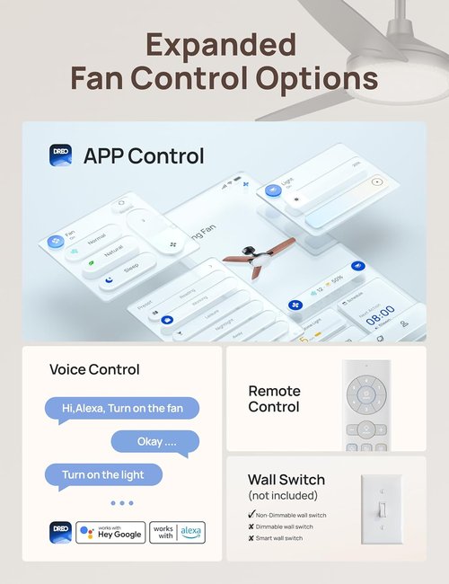 Dreo Smart Ceiling Fan - 42 Inch Black Design with 12 Speeds, Dimmable LED Light & Remote Control