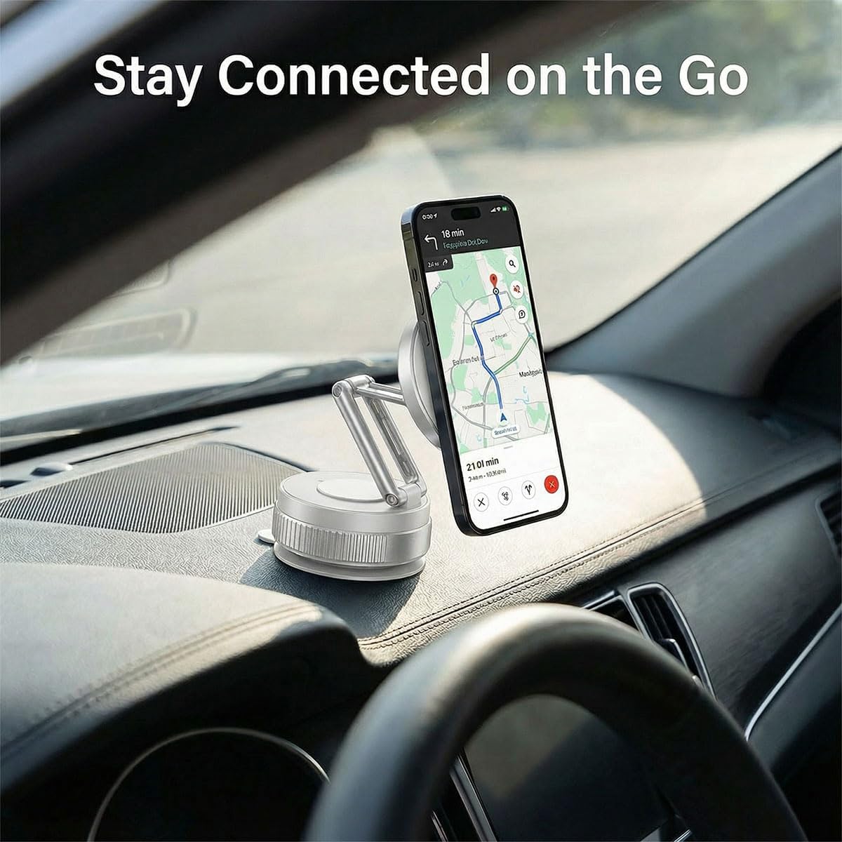 Craedli 360 Vacuum Magnetic Phone Holder for Car, Adjustable Suction Cup Car Dashboard Phone Mount, Universal Foldable