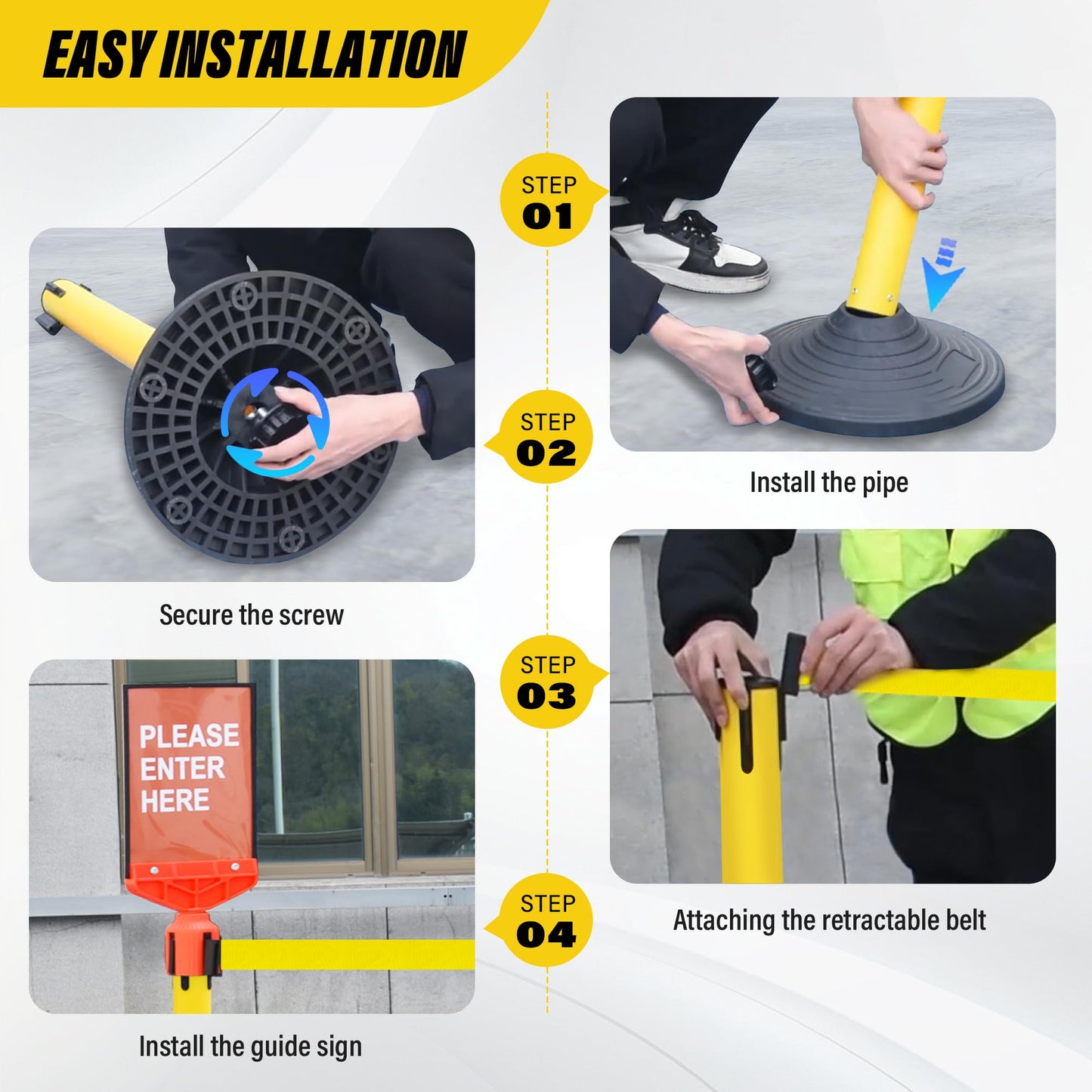STARSIGNS 6 Pack Crowd Control Barriers - Weighted Base Stanchions with 10 Feet Retractable Belts Yellow Stanchion Posts Set for Retail, Banks, Public Spaces