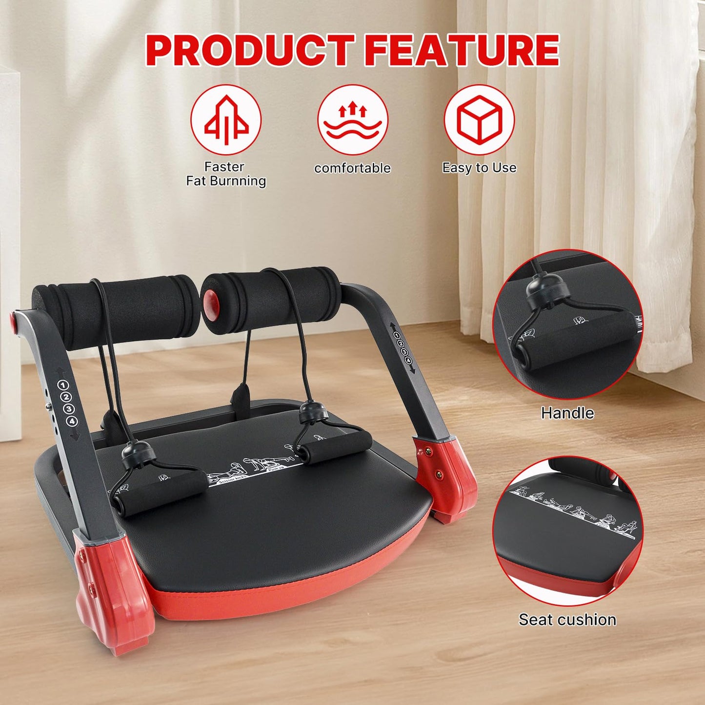 Ab Workout Equipment,Ab machine with Resistance Bands for Stomach Workout,Ab Crunch Machine Sit Up Machine with 4 Adjustable Resistance for Home Exercise,330 LBS Weight Capacity
