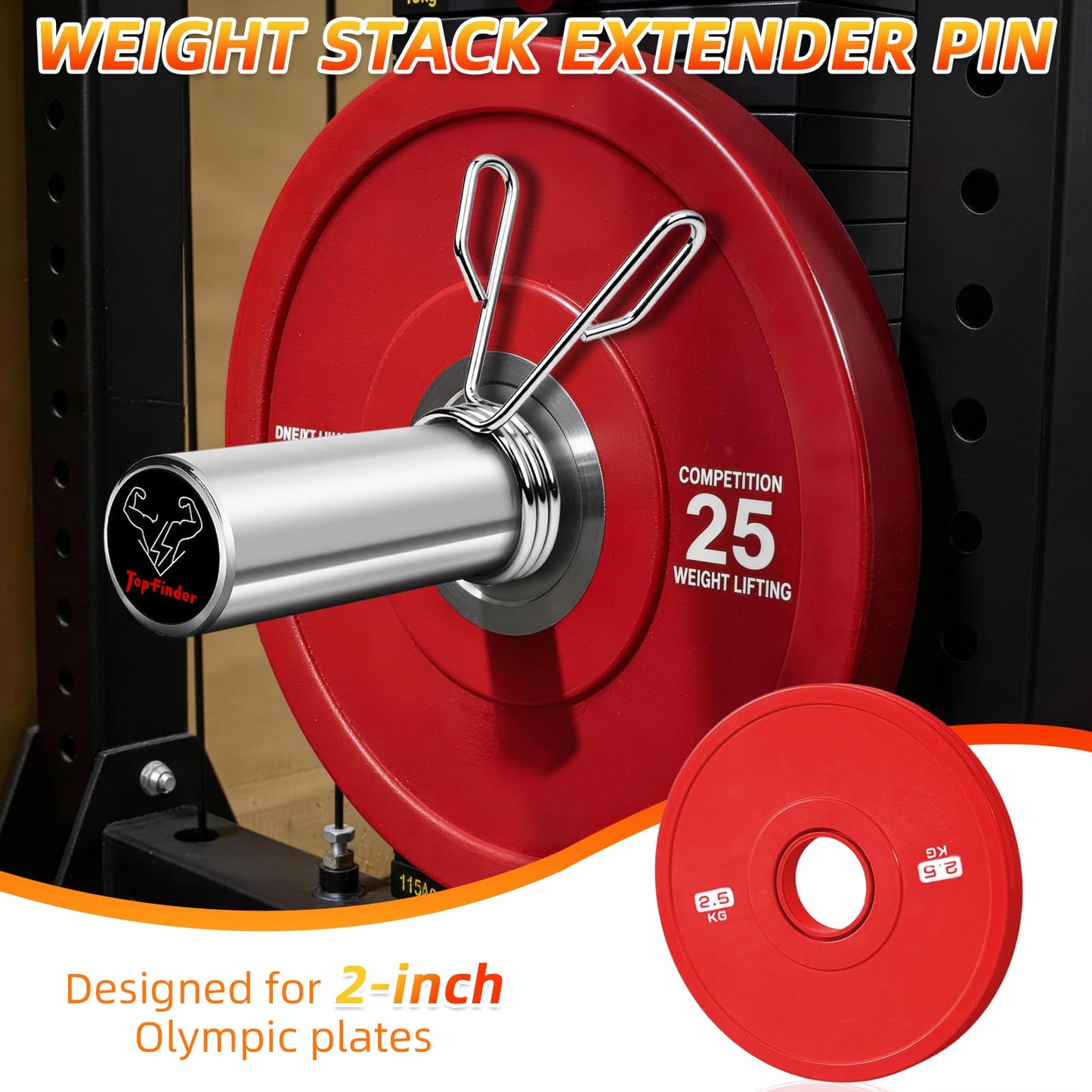 Topfinder Gym Pin Weight Stack Pin Extender for Cable Machines & Home Gyms, Ø 10 mm, Ideal for Weight Lifting & Strength Training to Add Extra Olympic Weight Plates, Durable Steel for Long-Lasting Use