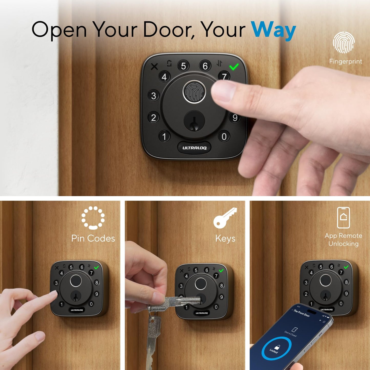 ULTRALOQ Bolt Fingerprint Smart Lock with Door Sensor, Built-in WiFi, Works with Apple Home, Alexa, Google, SmartThings, Keyless Entry Deadbolt with App, Code, Remote Control, Auto-Lock, BHMA Cert.