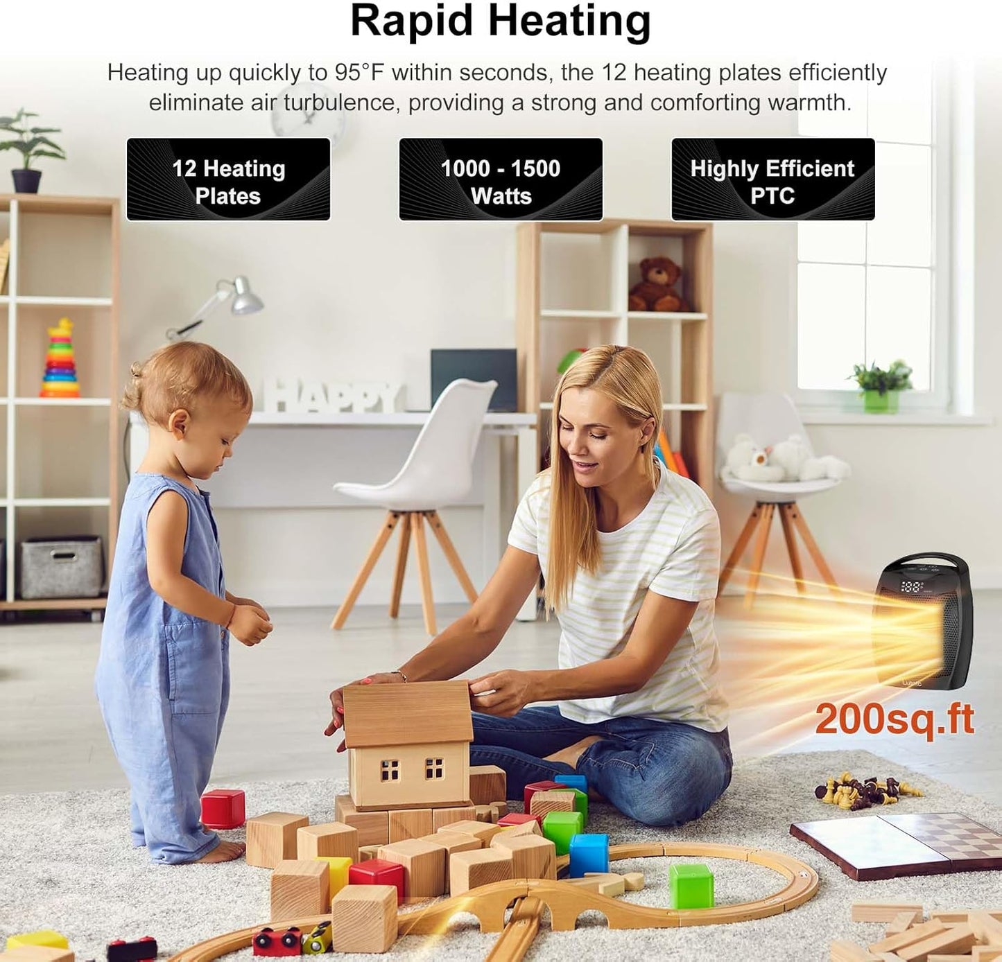 Skiennix Portable Ceramic Space Heater - 1500W Fast Heating with Digital Display & Safety Features | Ideal for Home & Office
