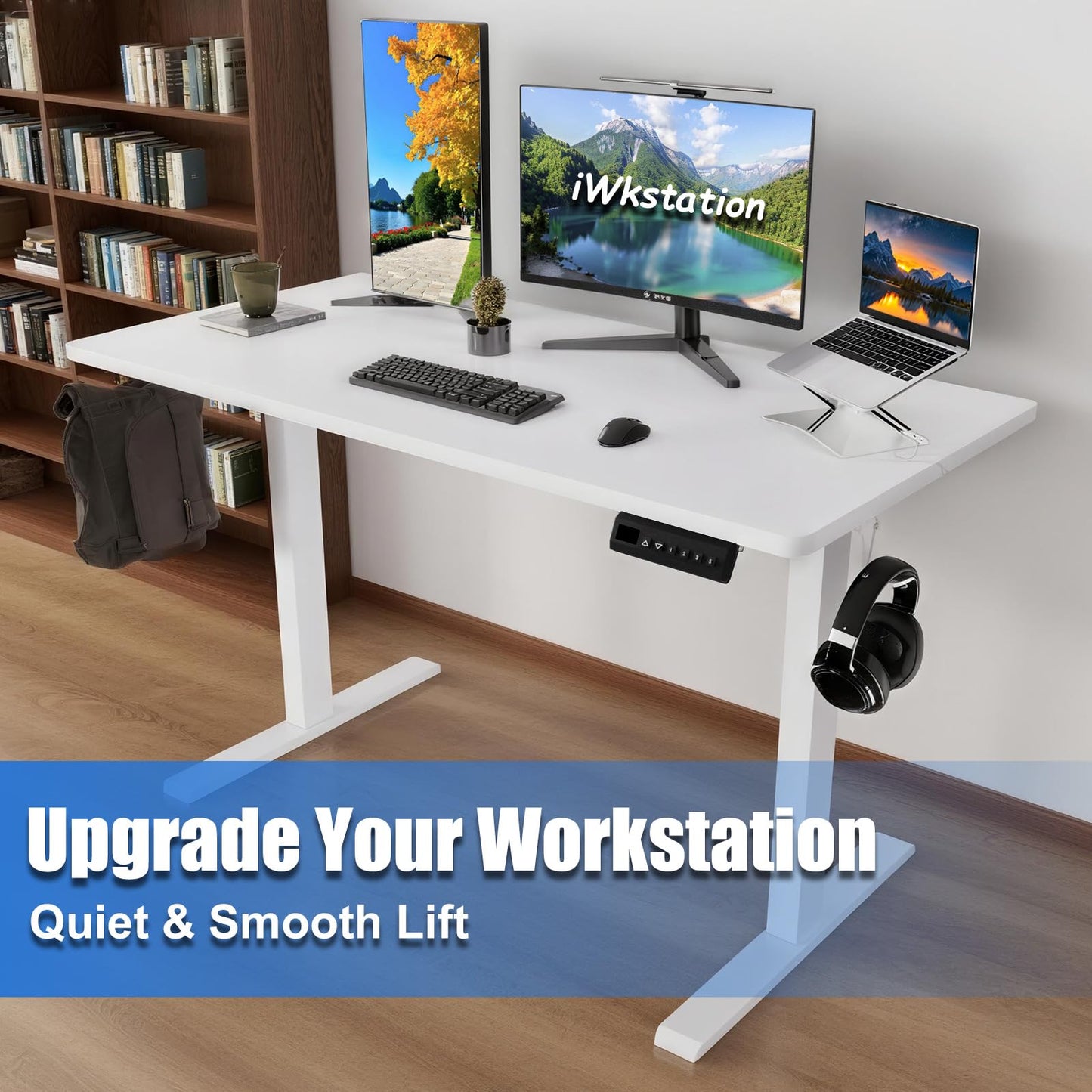 Whole Piece Standing Desk with Wheels Adjustable Height- Mobile Stand up Desk with Lockable Casters, Portable Sit Stand Desks Electric for Home & Office Workstation
