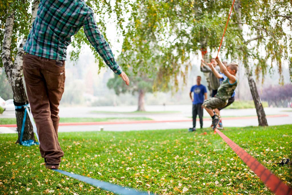 ZenMonkey Slackline Kit with Overhead Training Line, Arm Trainer, Tree Protectors, Cloth Carry Bag and Instructions, 60 Foot - Easy Setup for the Family, Kids and Adults